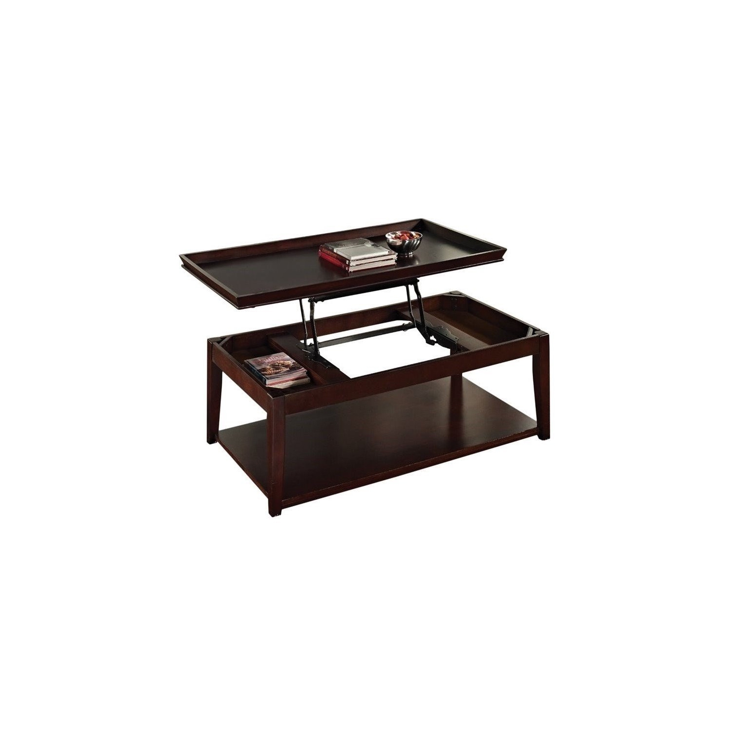 Bowery Hill Lift Top Cocktail Table with Casters in Multi-Step Cherry