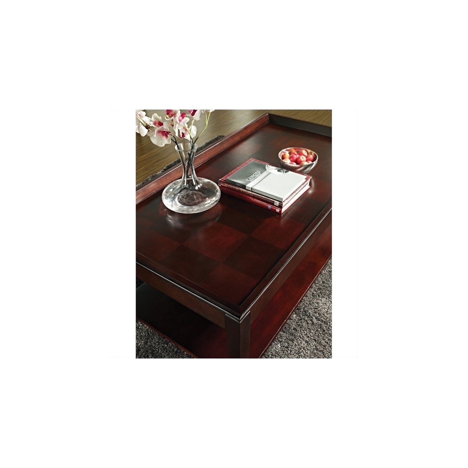 Bowery Hill Lift Top Cocktail Table with Casters in Multi-Step Cherry