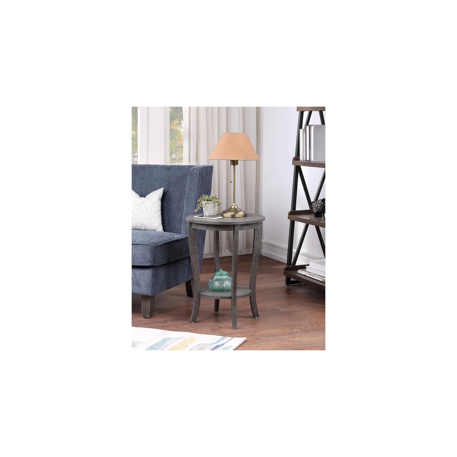 Convenience Concepts American Heritage Round End Table in Gray Wood Finish