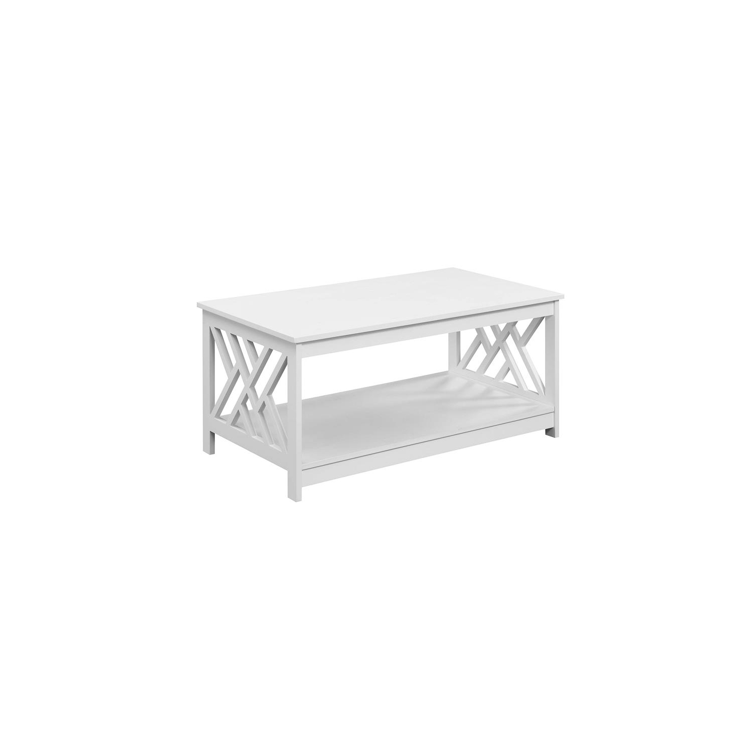 Convenience Concepts Titan Coffee Table with Shelf in White Wood Finish