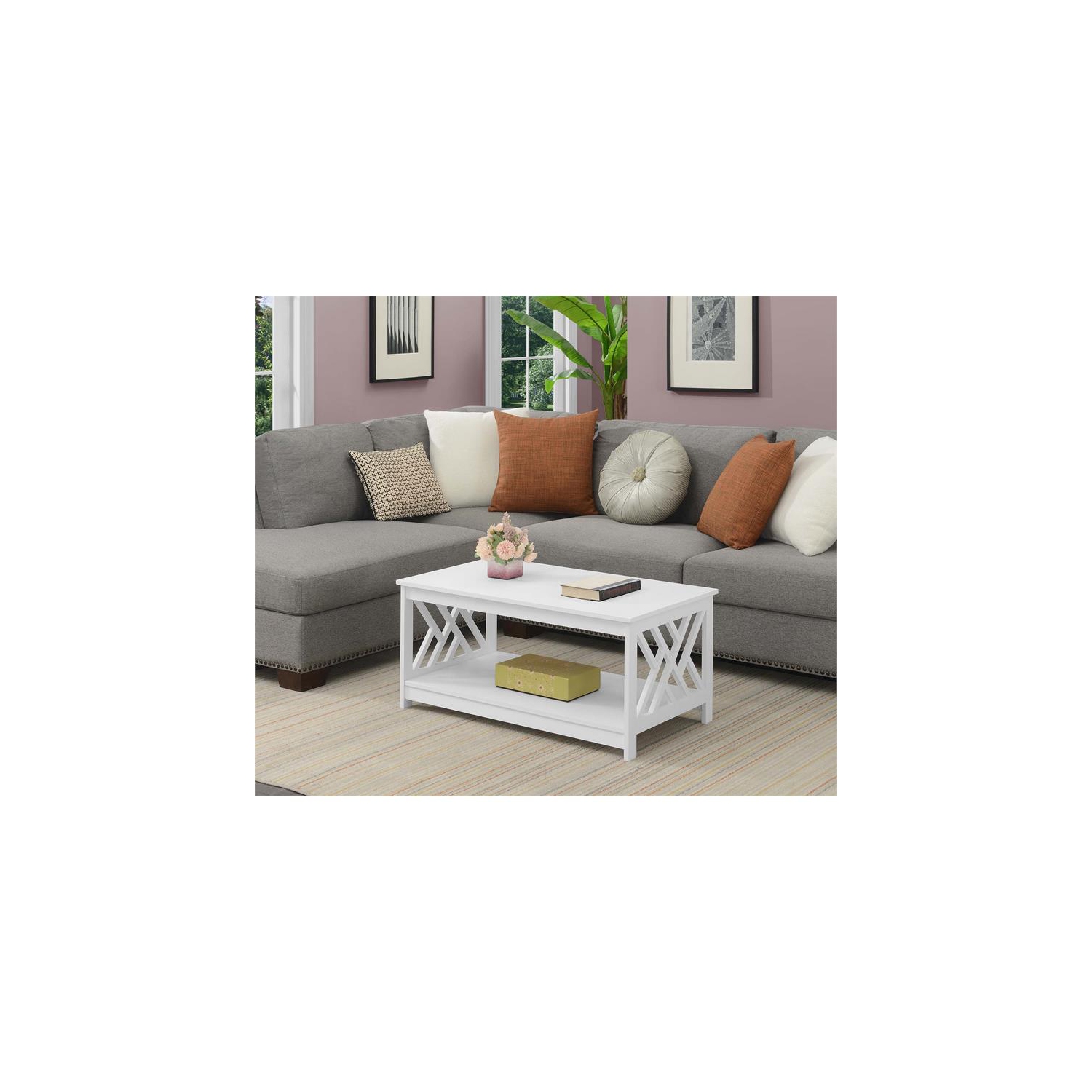 Convenience Concepts Titan Coffee Table with Shelf in White Wood Finish