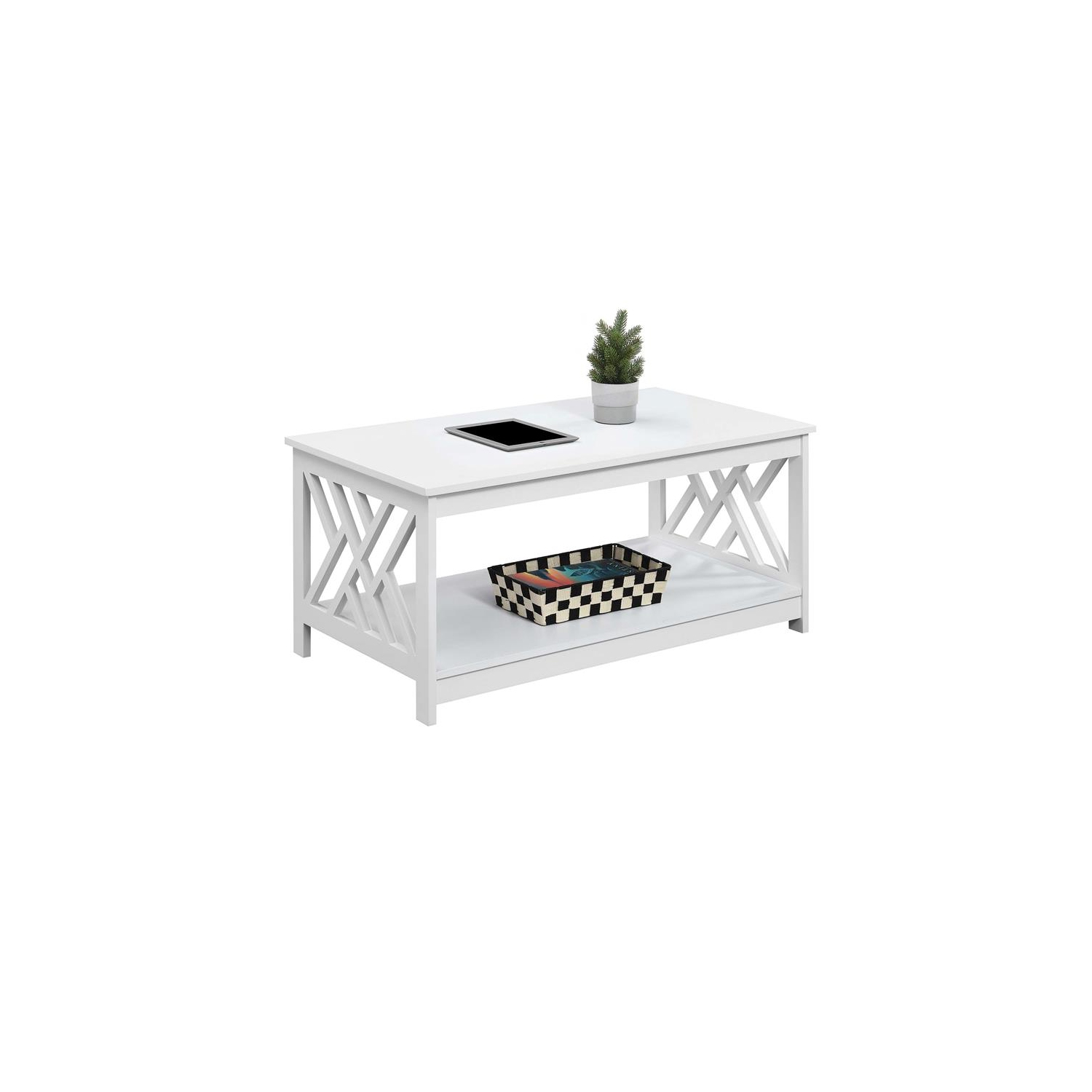 Convenience Concepts Titan Coffee Table with Shelf in White Wood Finish