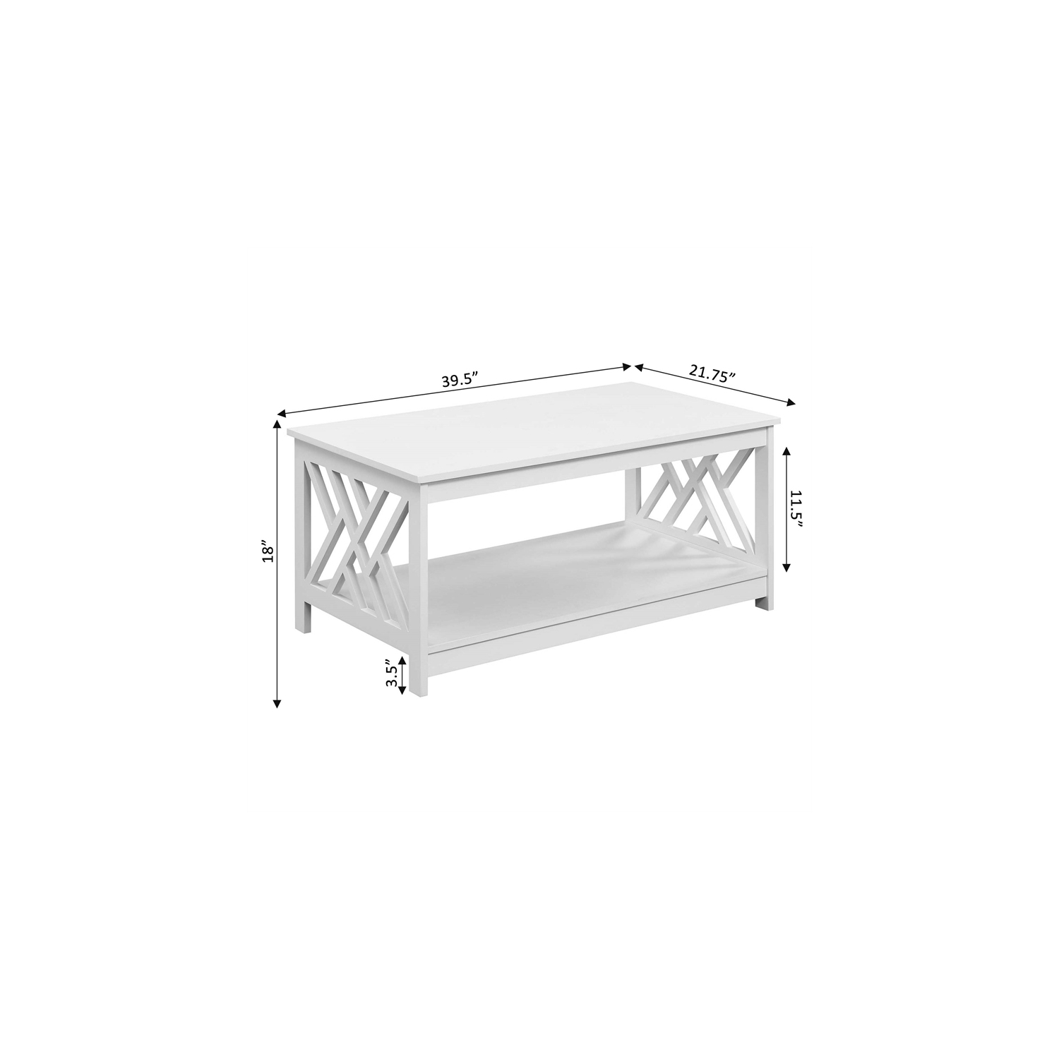 Convenience Concepts Titan Coffee Table with Shelf in White Wood Finish