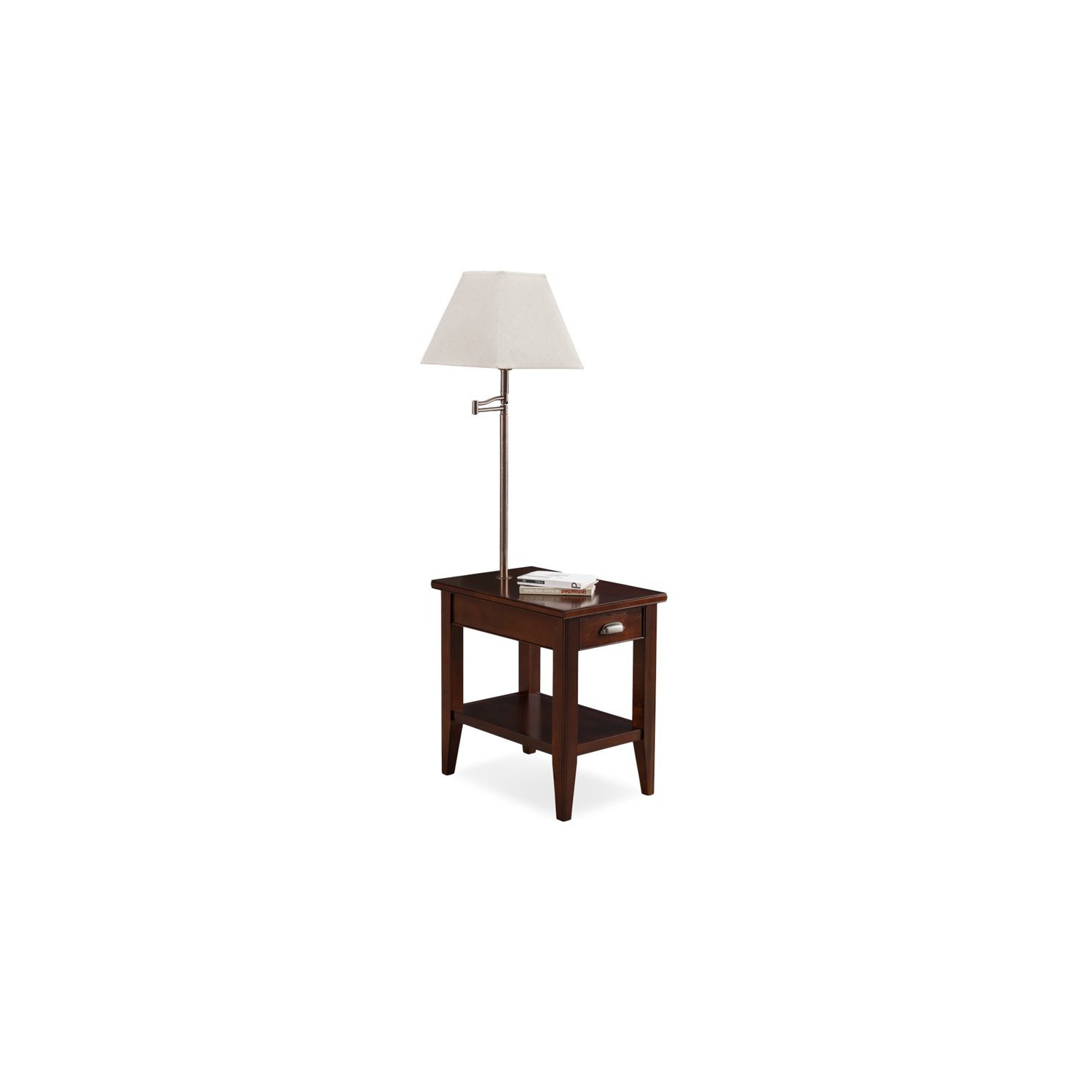 Bowery Hill Pewter End Table with Lamp in Chocolate Cherry