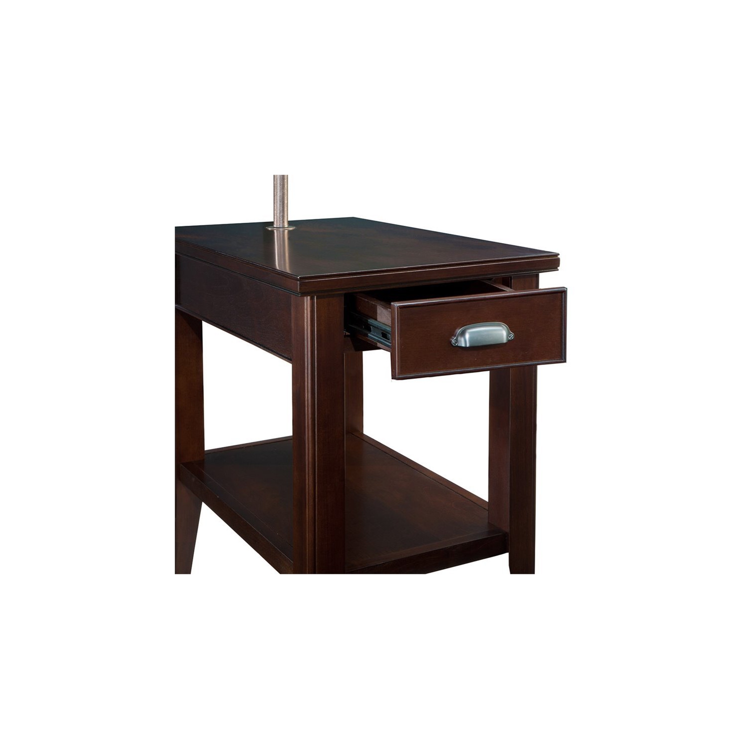 Bowery Hill Pewter End Table with Lamp in Chocolate Cherry