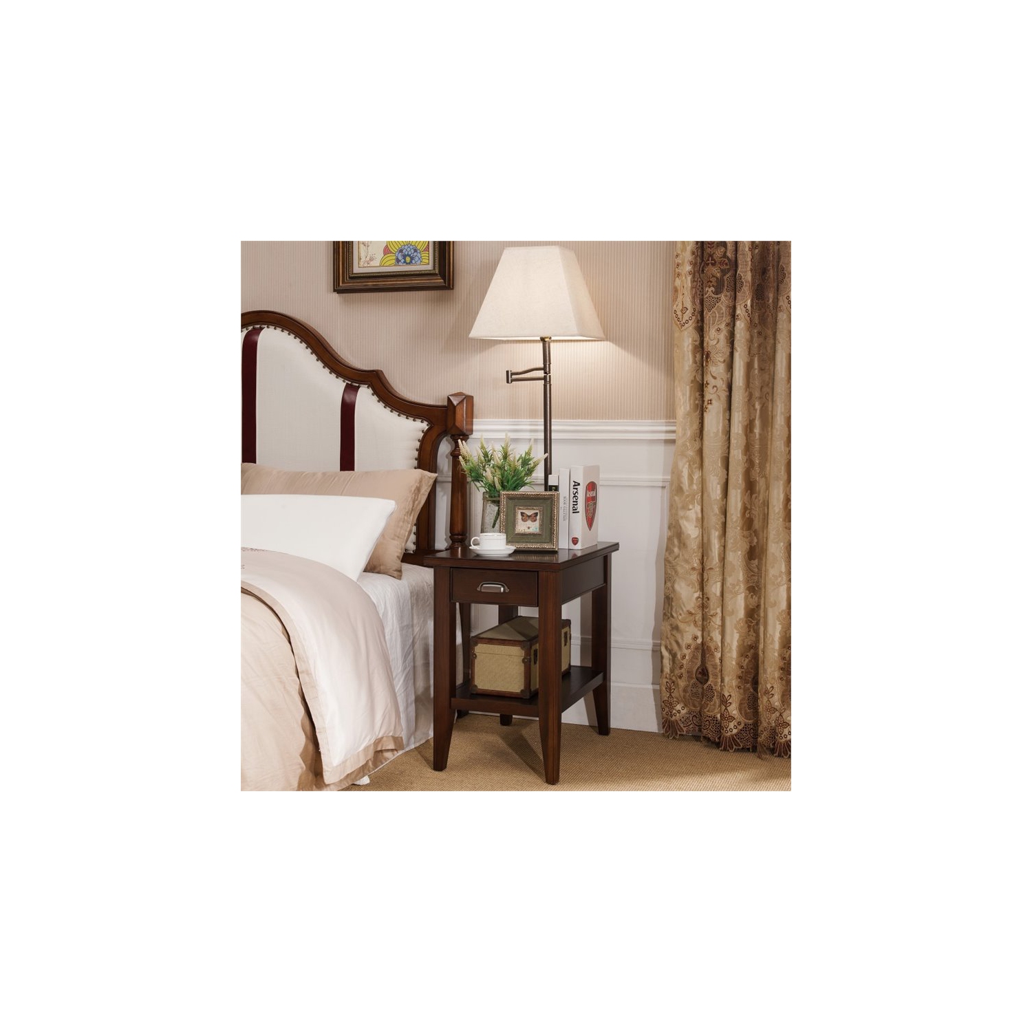 Bowery Hill Pewter End Table with Lamp in Chocolate Cherry