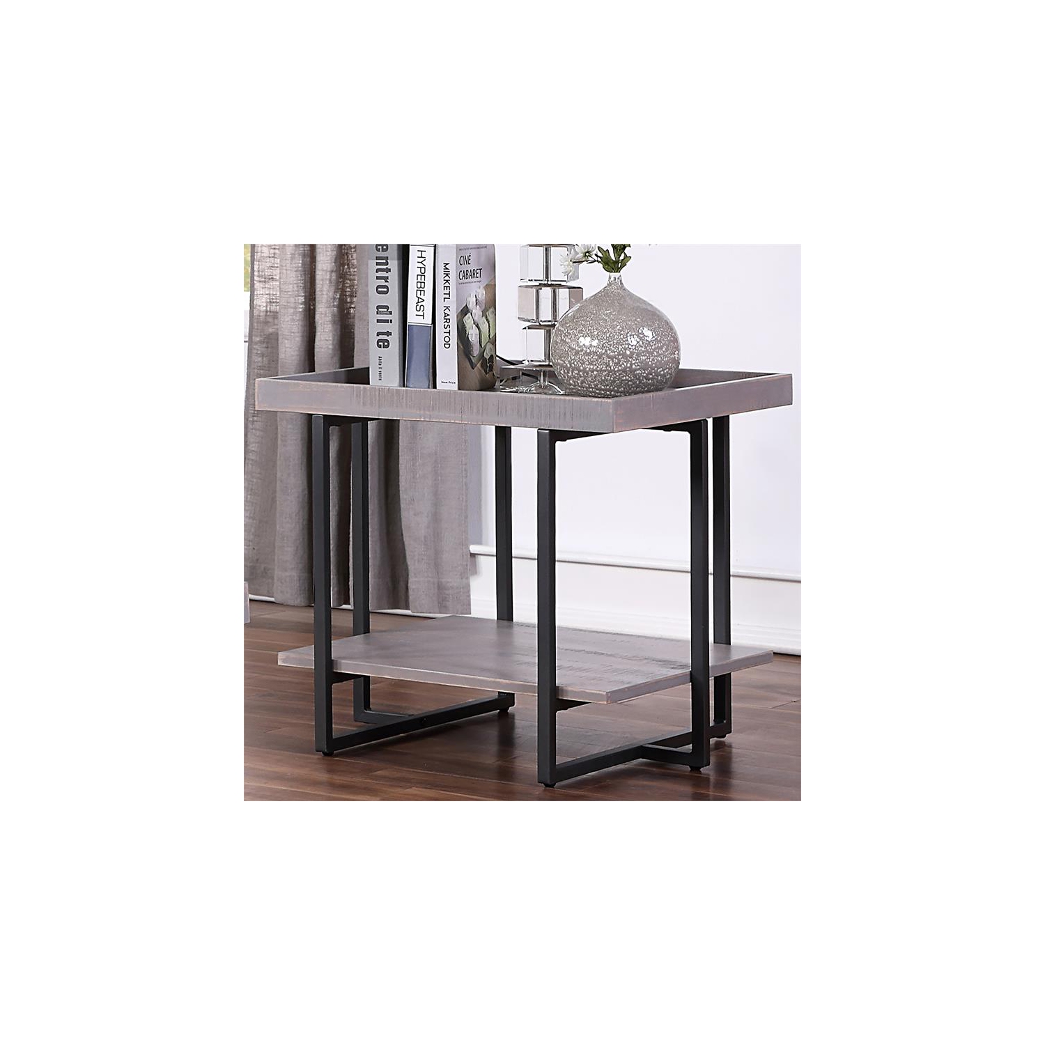 Furniture of America Humere Wood 1-Shelf End Table in Antique Gray