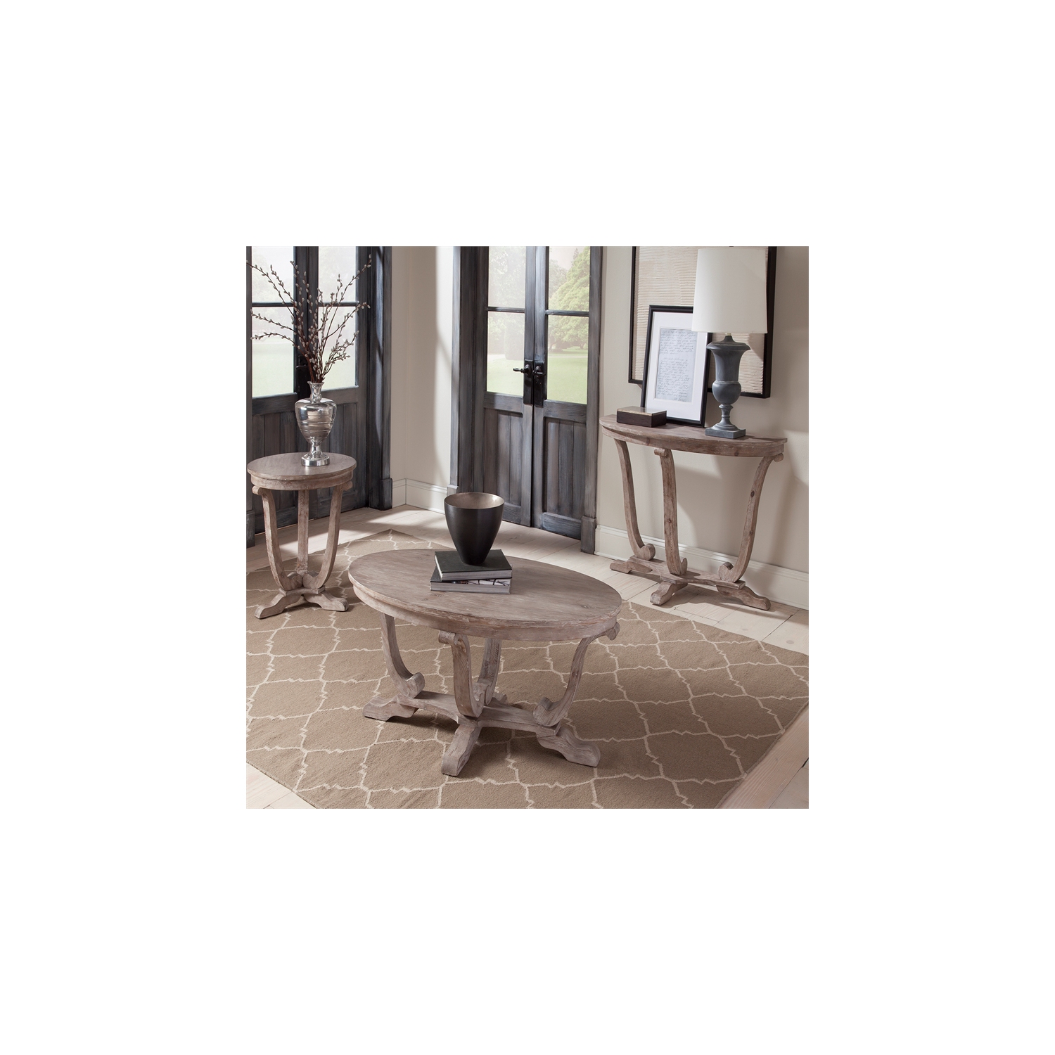 Pemberly Row Contemporary Wood 3 Piece Set in Light Gray