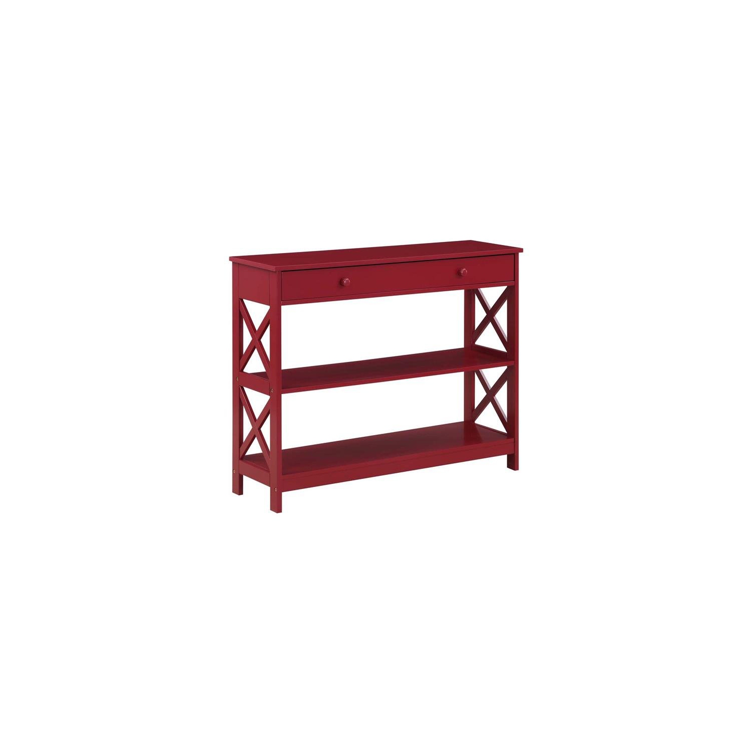 Red Shelf Table Oxford One-Drawer Console Table with Shelves in Cranberry Red Wood ...