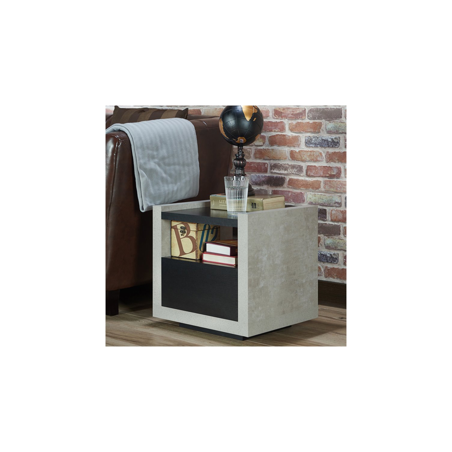 Furniture of America Gare Industrial Wood Storage End Table in Black