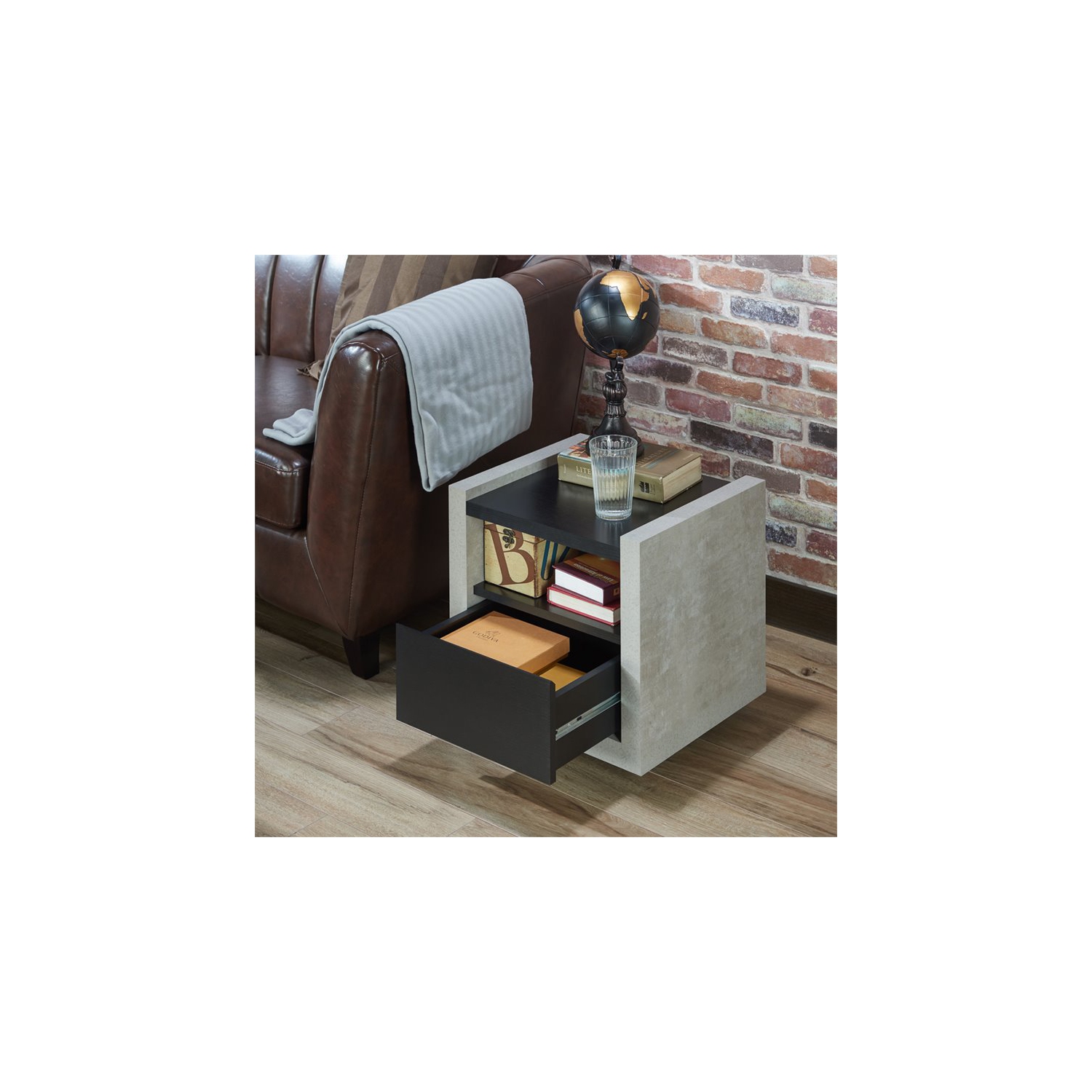 Furniture of America Gare Industrial Wood Storage End Table in Black
