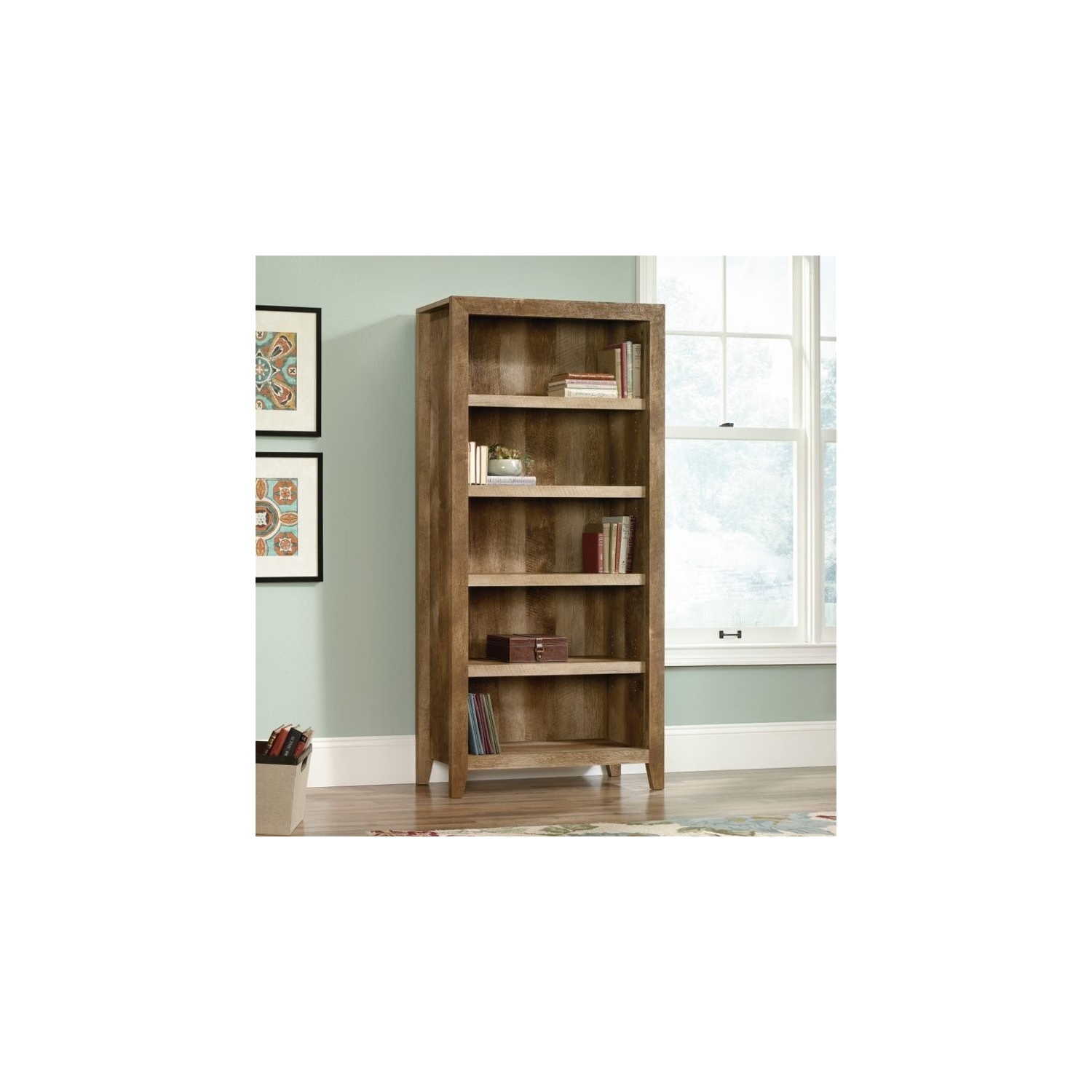 Pemberly Row Engineered Wood 5-Shelf Bookcase in Craftsman Oak