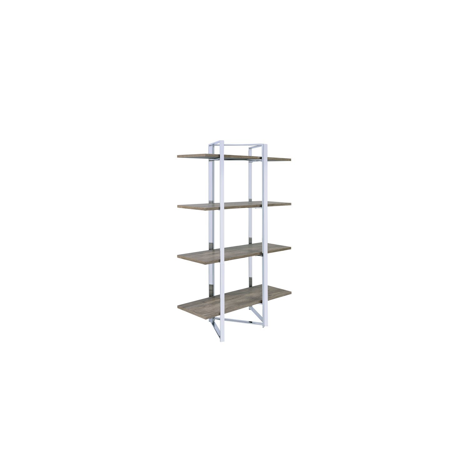 ACME Libby 4 Fixed Wooden Shelves Rectangular Bookshelf in Chrome Metal