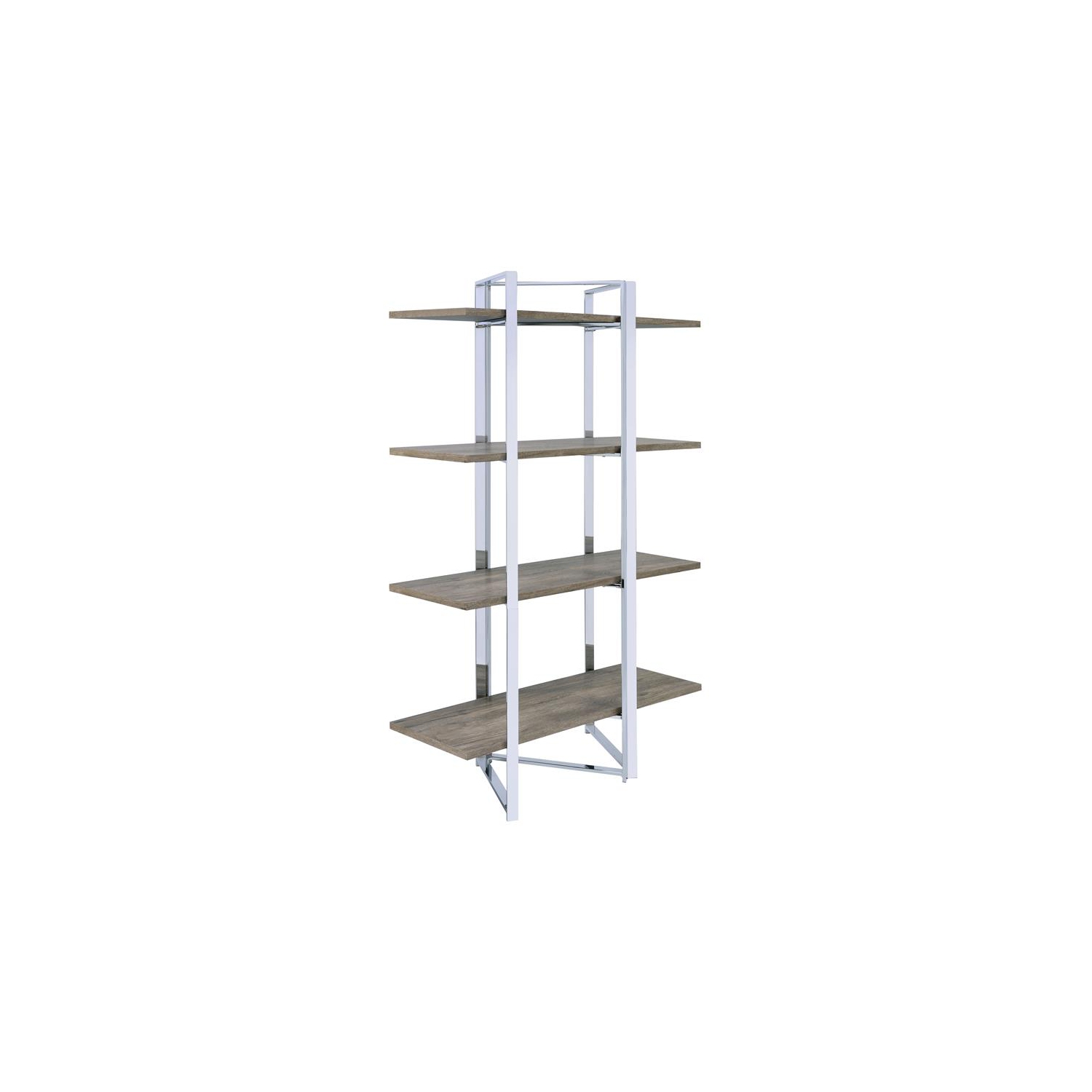 ACME Libby 4 Fixed Wooden Shelves Rectangular Bookshelf in Chrome Metal