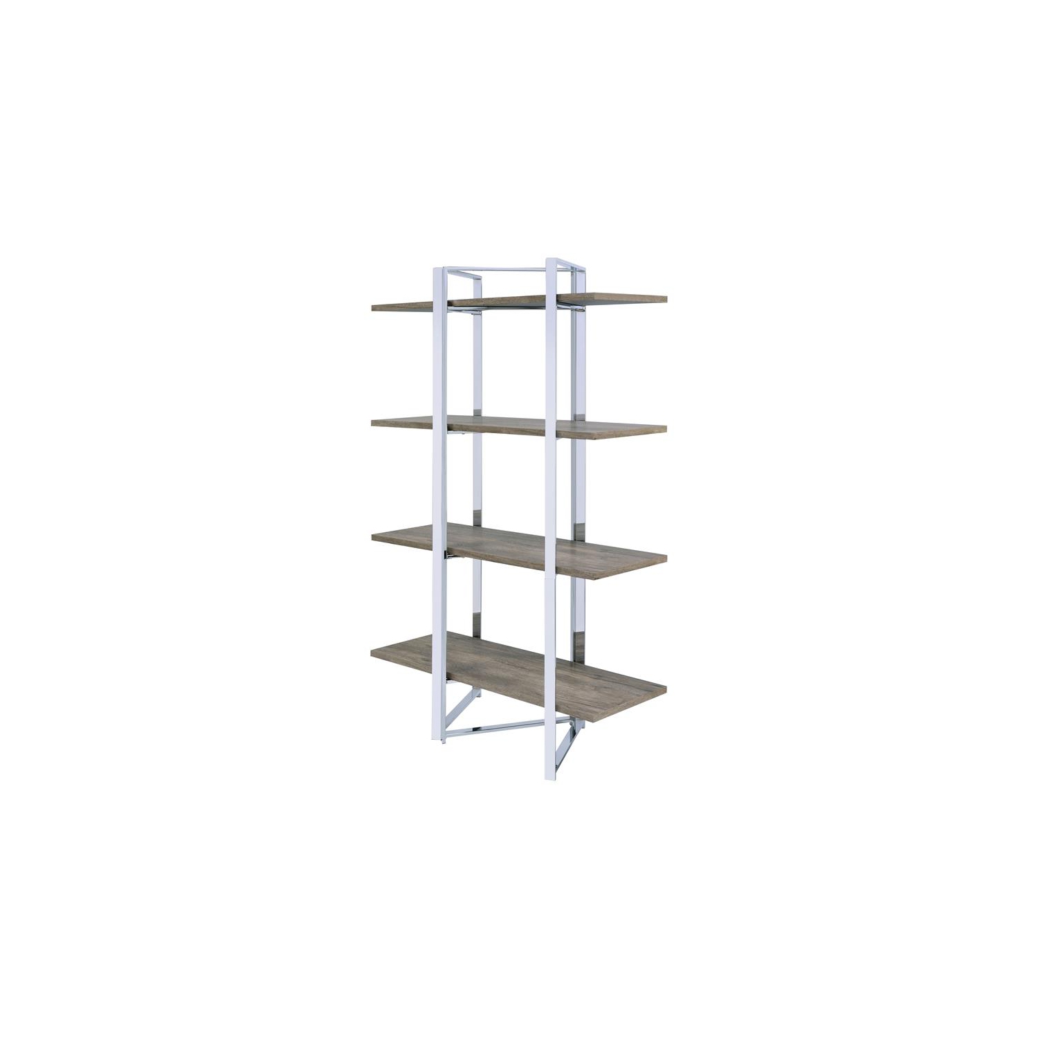 ACME Libby 4 Fixed Wooden Shelves Rectangular Bookshelf in Chrome Metal