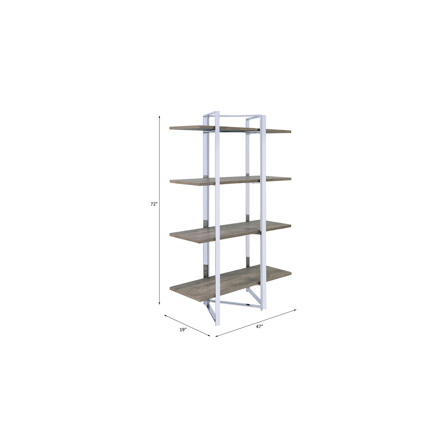 ACME Libby 4 Fixed Wooden Shelves Rectangular Bookshelf in Chrome Metal