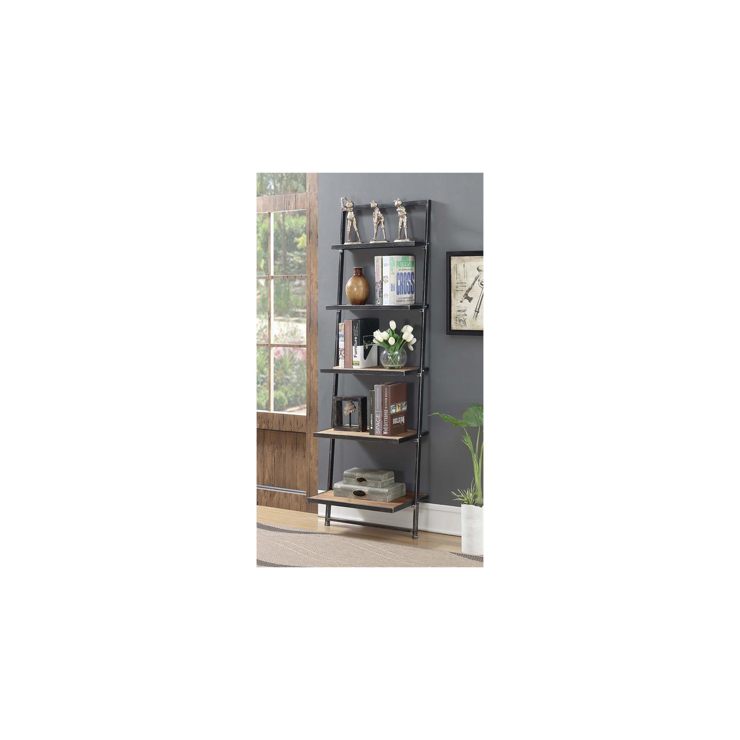 Convenience Concepts Laredo Five-Tier Ladder Bookcase/Shelf in Black Metal