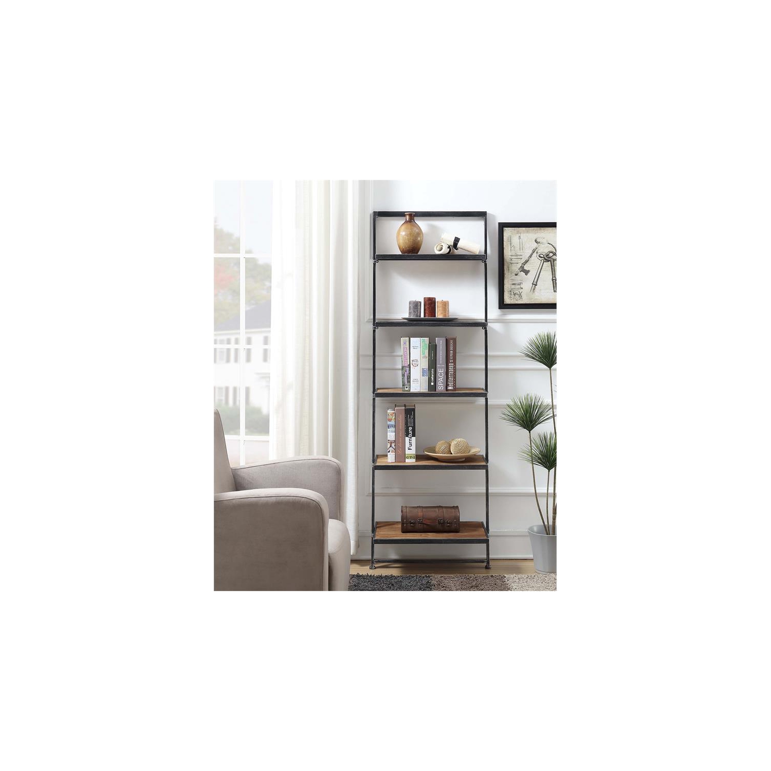 Convenience Concepts Laredo Five-Tier Ladder Bookcase/Shelf in Black Metal