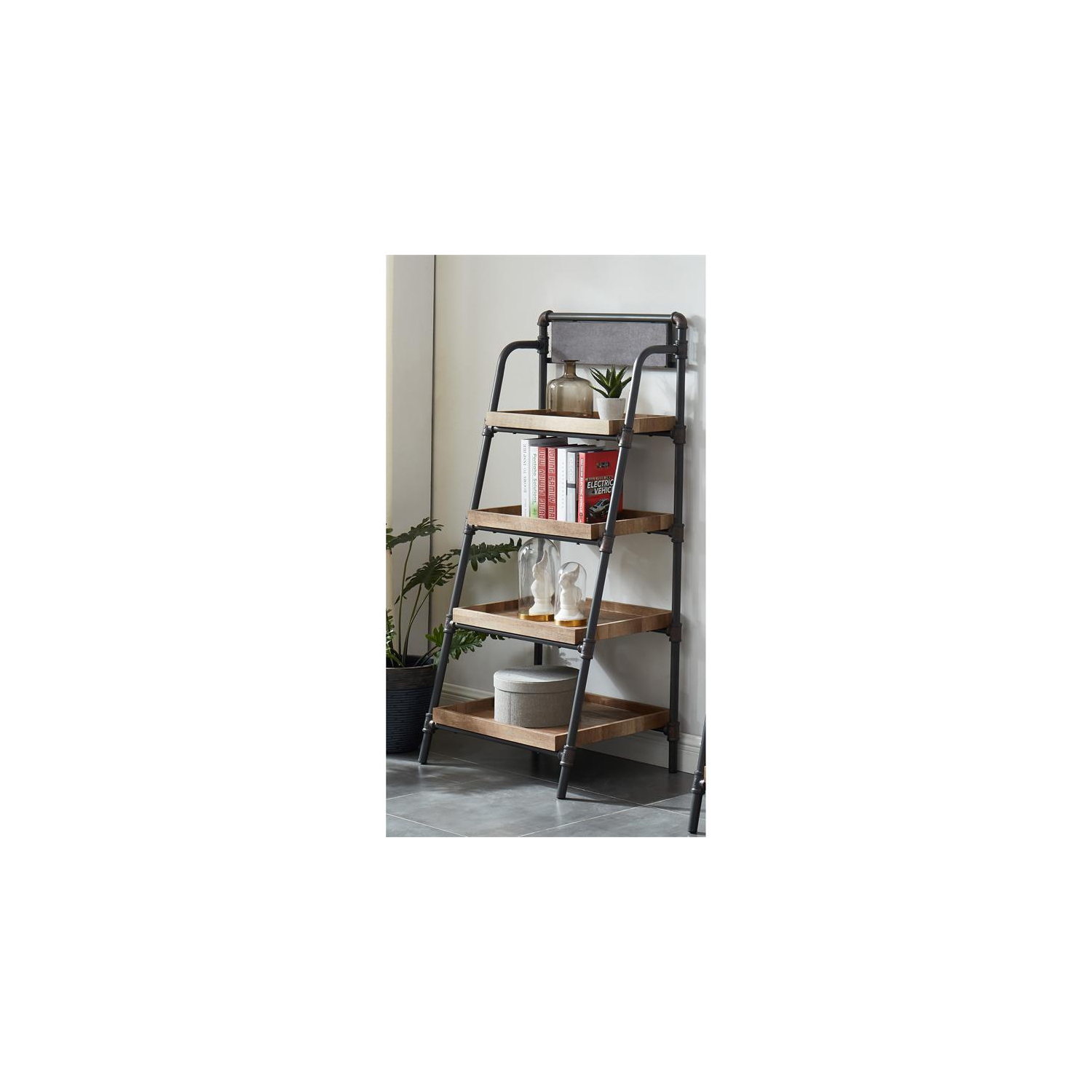 Furniture of America Kernel Industrial Metal 4-Shelf Bookcase in Sand Black