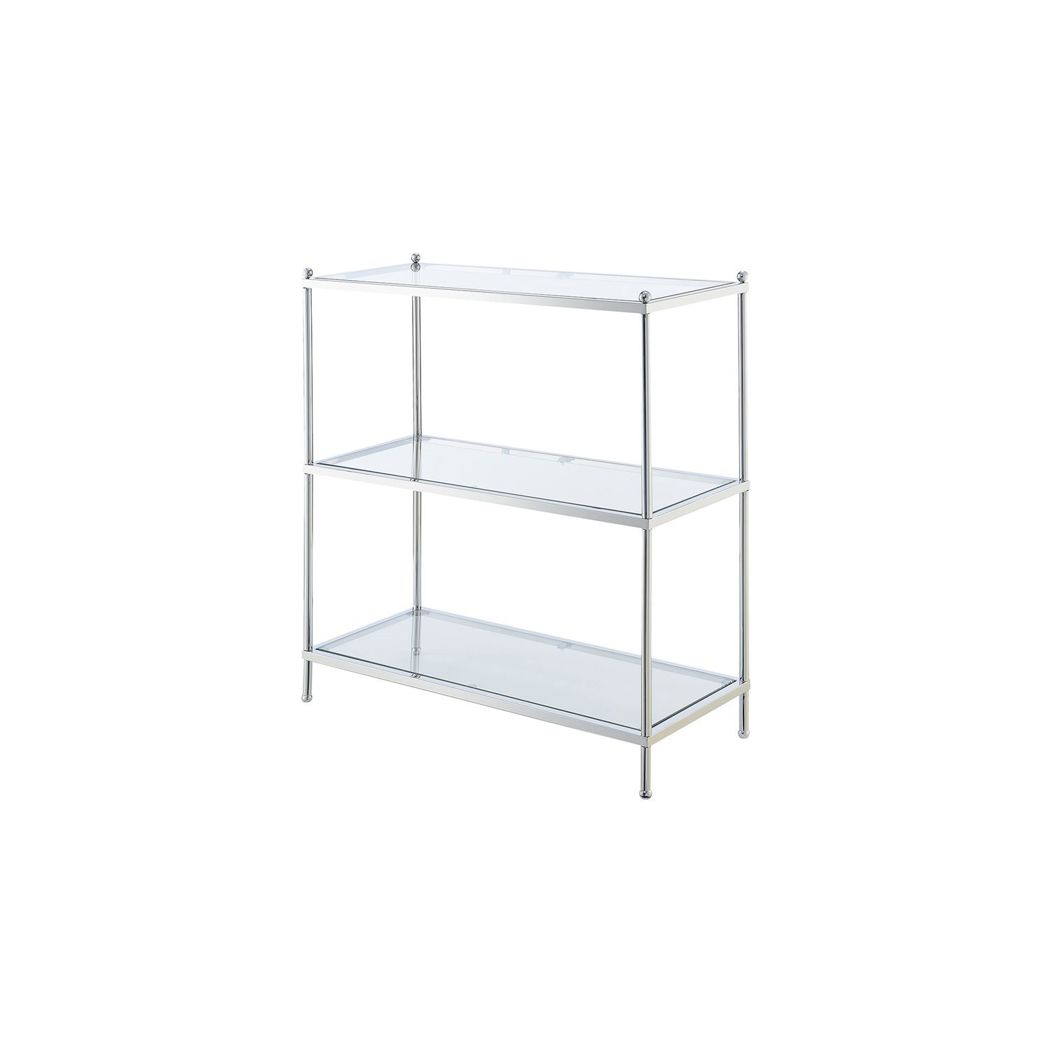 Convenience Concepts Royal Crest Three-Tier Bookcase in Clear Glass and Chrome