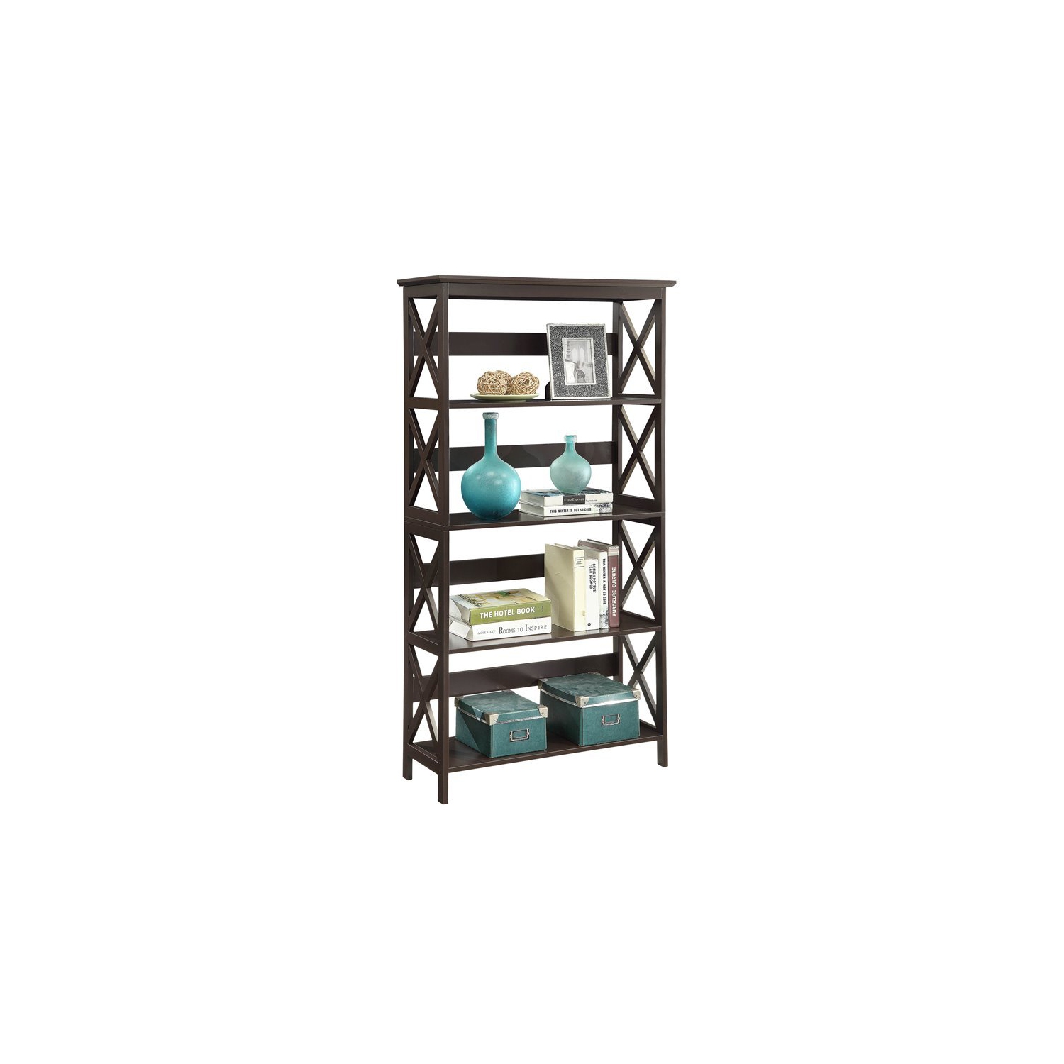 Bibliothèque à cinq niveaux Oxford de pratique concepts avec fini en bois expresso