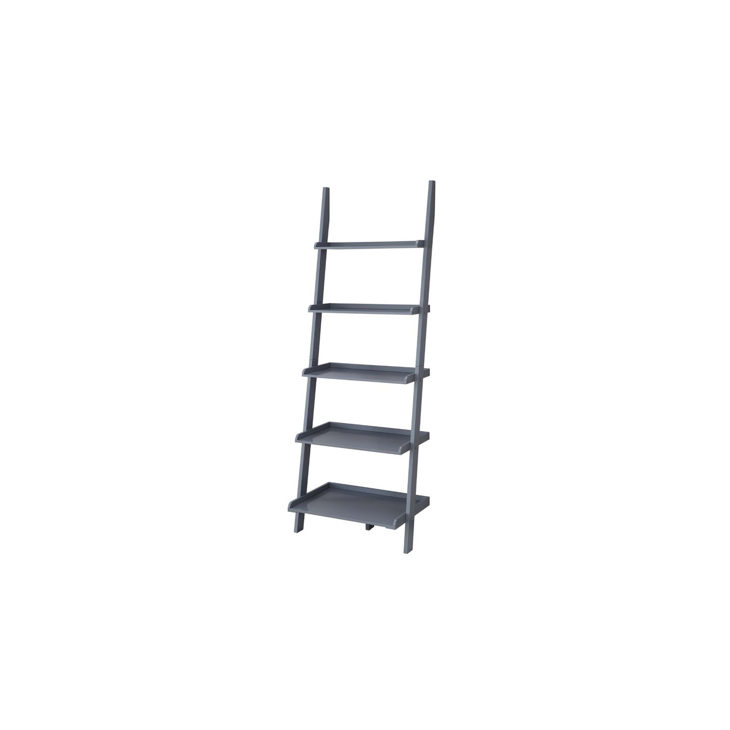 Pemberly Row Five Shelf Ladder Bookcase in Gray Solid Wood Finish