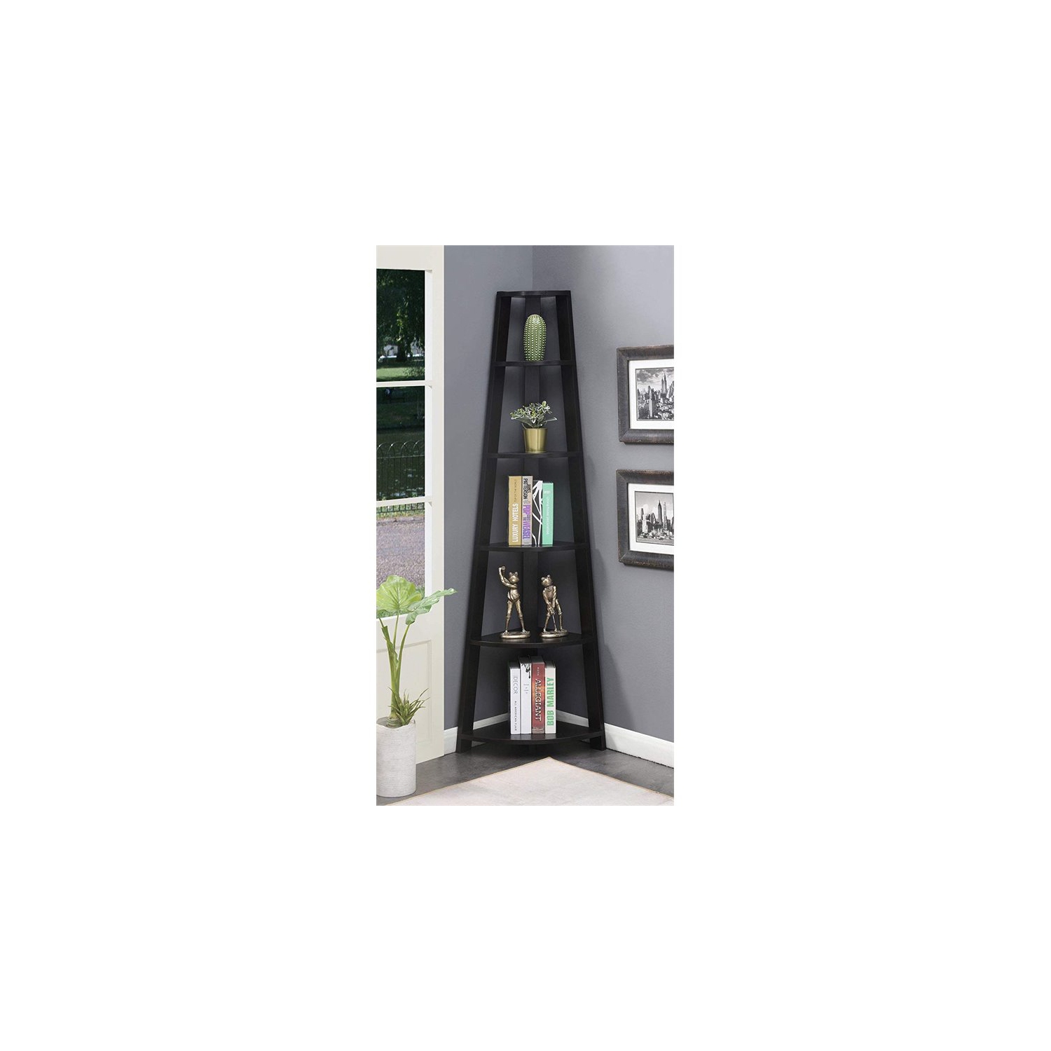 Pemberly Row 5 Tier Corner Bookcase in Black