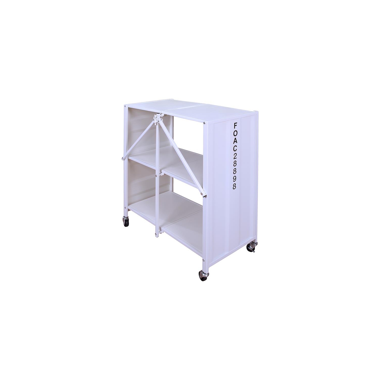 Furniture of America Lionna Metal Folding Bookcase with Wheels in White