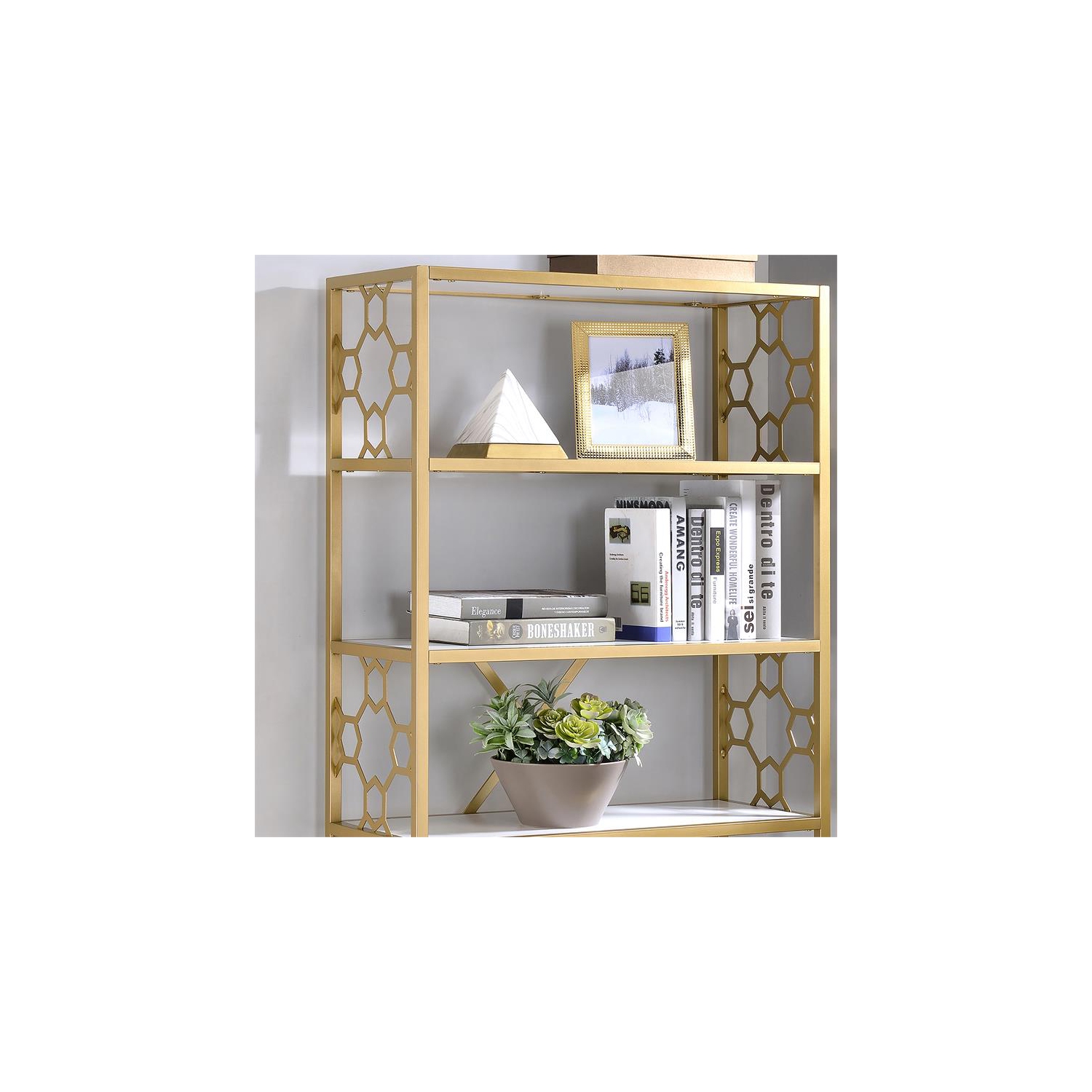 Bibliothèque à 5 tablettes en métal blanc et doré de Furniture of America Abair