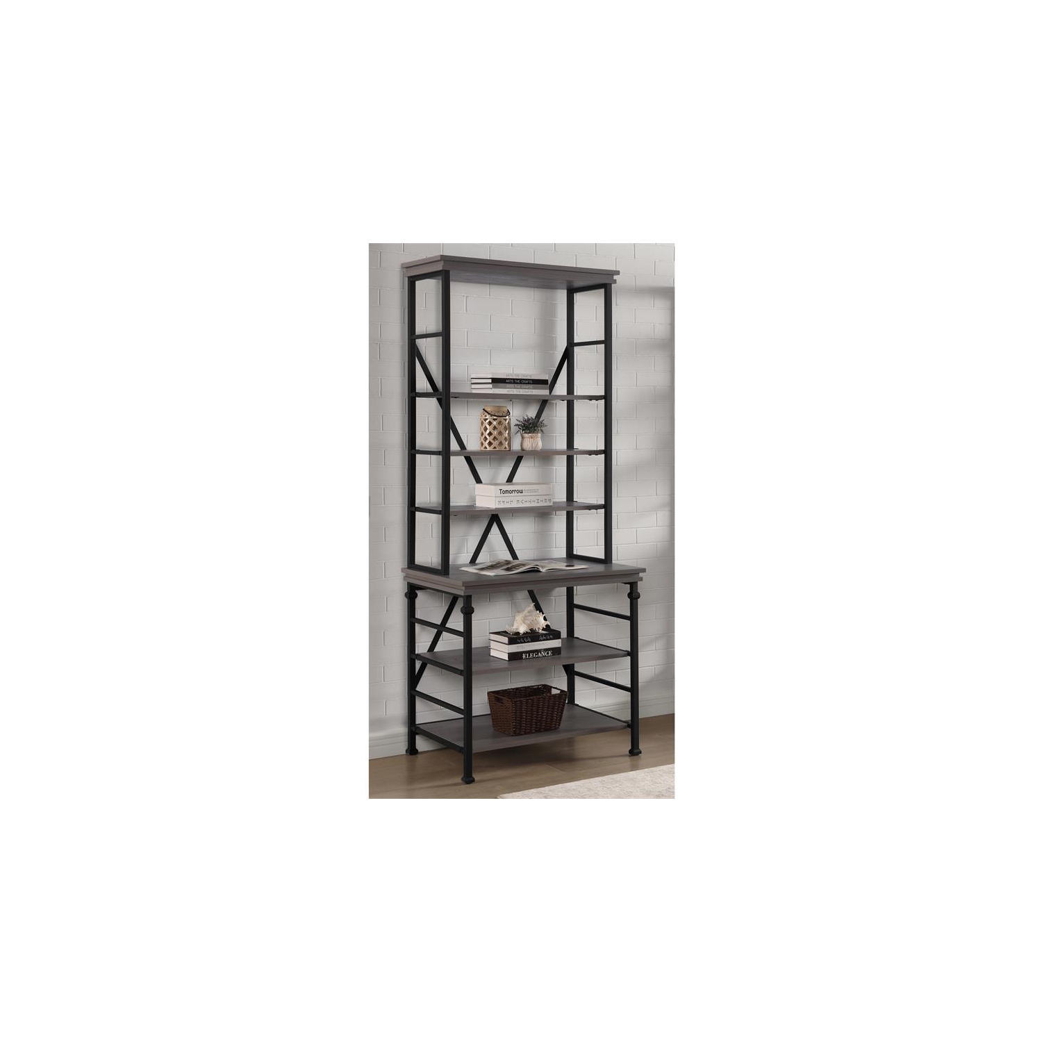 Furniture of America Garna Industrial Metal 6-Shelf Bookcase in Antique Gray