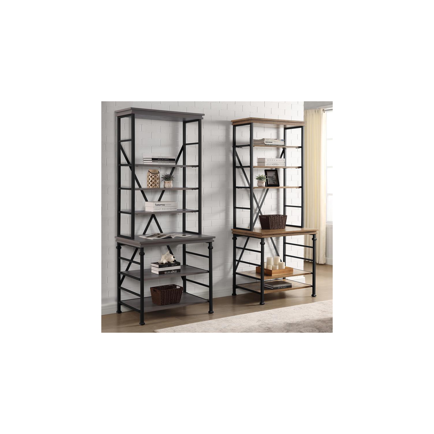 Furniture of America Garna Industrial Metal 6-Shelf Bookcase in Antique Gray