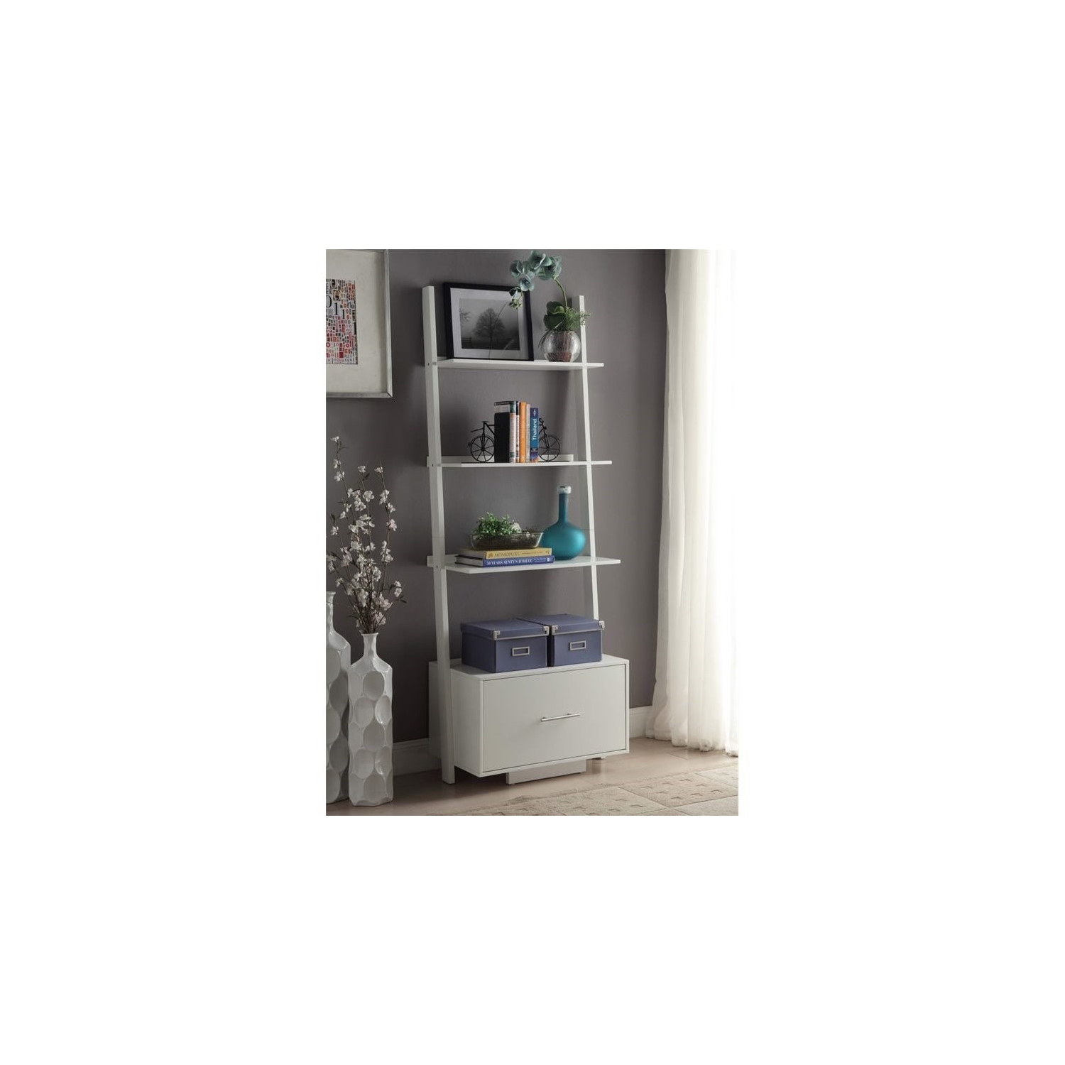 Pemberly Row Bookcase File Drawer in White Wood Finish