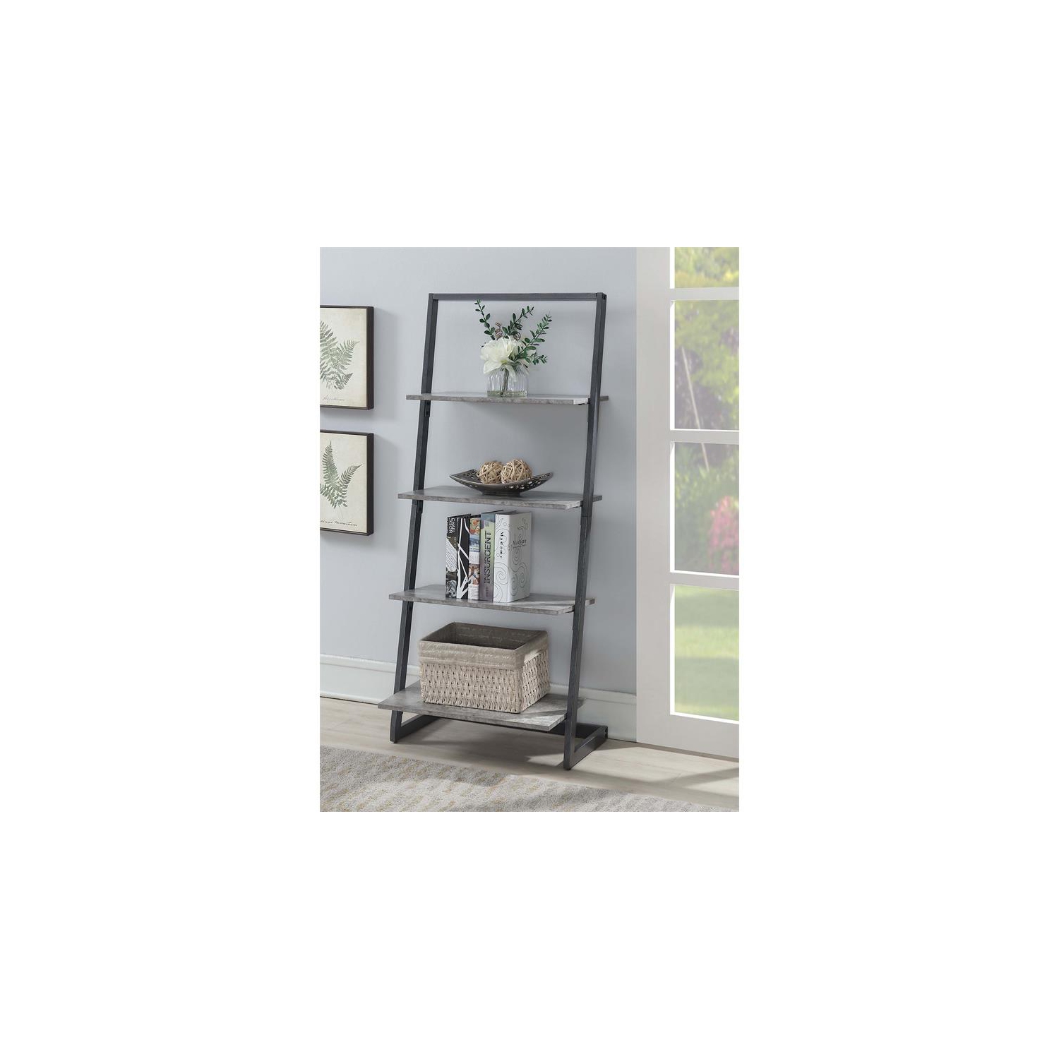 Convenience Concepts Graystone Four-Tier Ladder Bookcase/shelf in Gray Wood