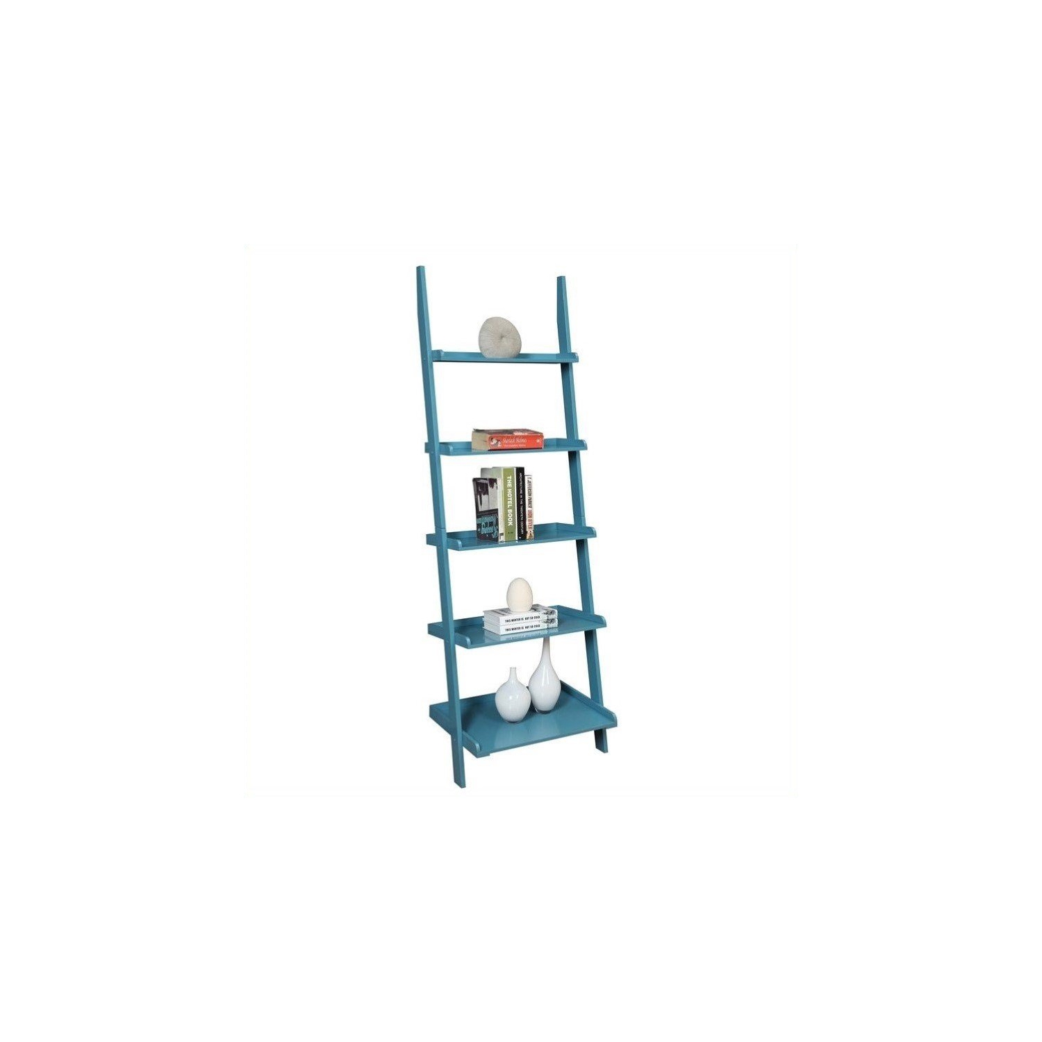 Pemberly Row Bookshelf Ladder in Blue Wood Finish