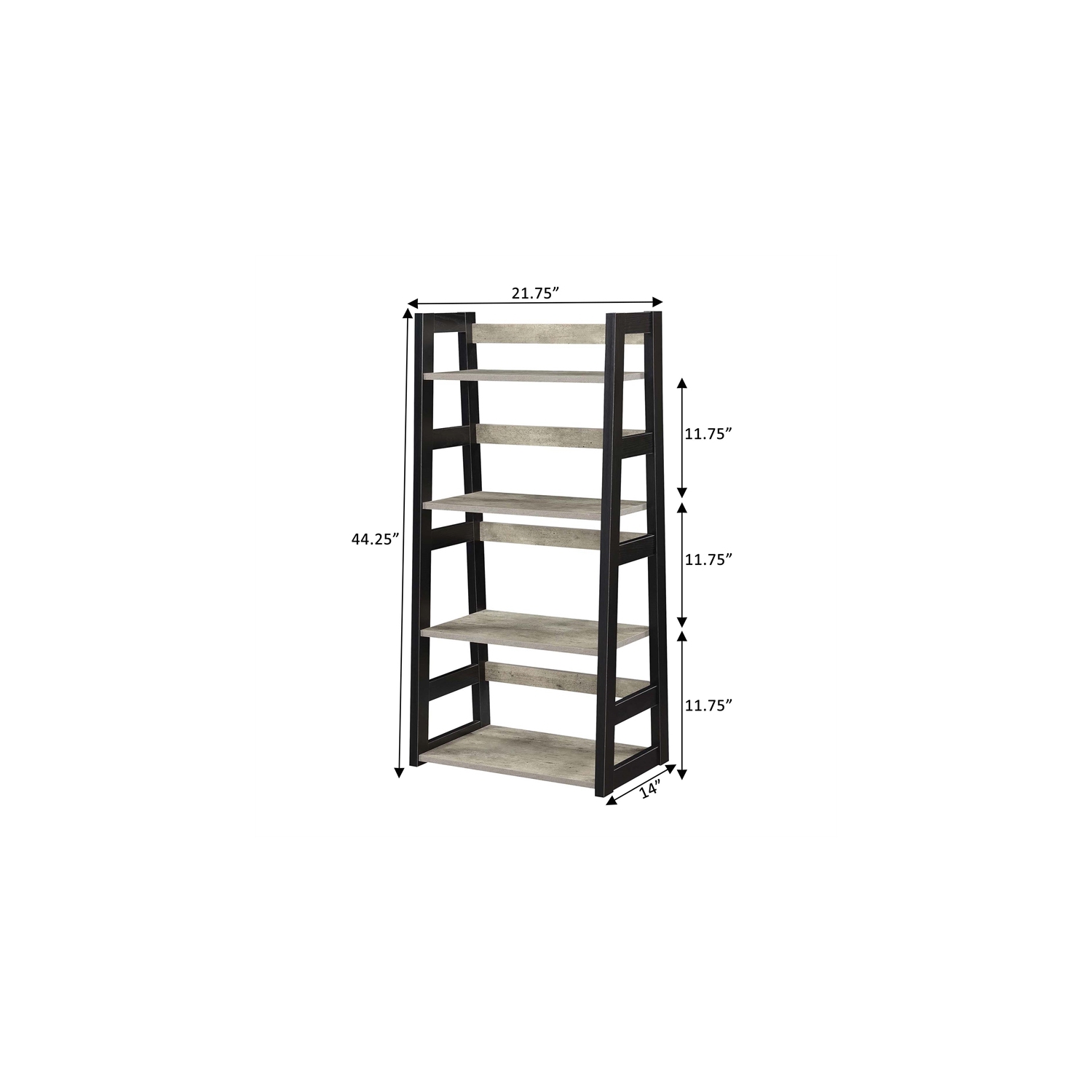 Designs2Go Trestle Bookcase in Gray Faux Birch Wood with Black Frame