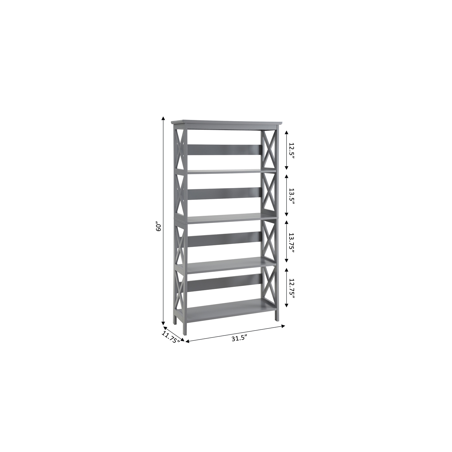 Convenience Concepts Oxford Five-Tier Bookcase in Gray Wood Finish