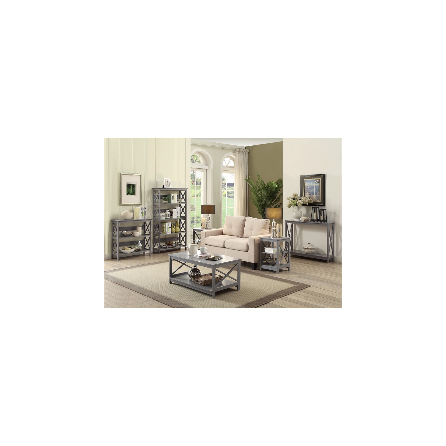 Convenience Concepts Oxford Five-Tier Bookcase in Gray Wood Finish