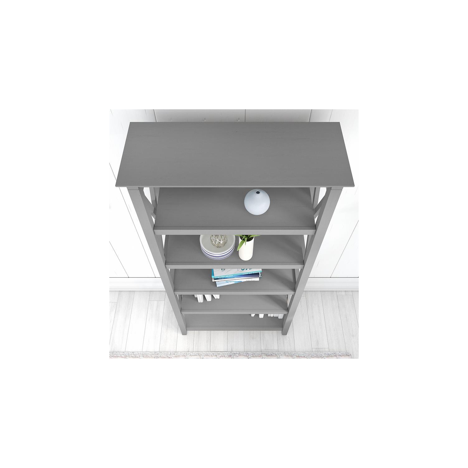 Bowery Hill Tall 5 Shelf Bookcase in Cape Cod Gray - Engineered Wood