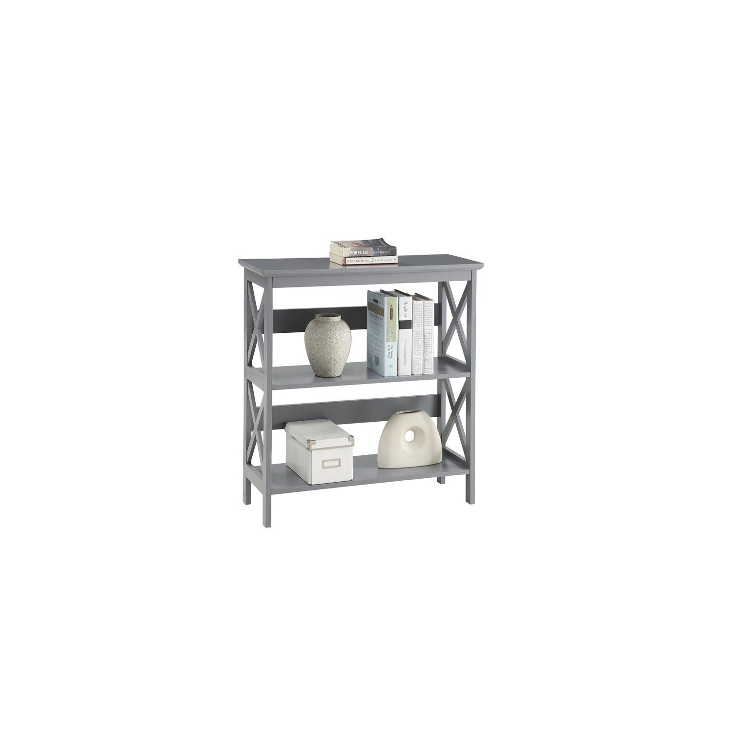 Pemberly Row Three-Tier Bookcase in Gray Wood Finish