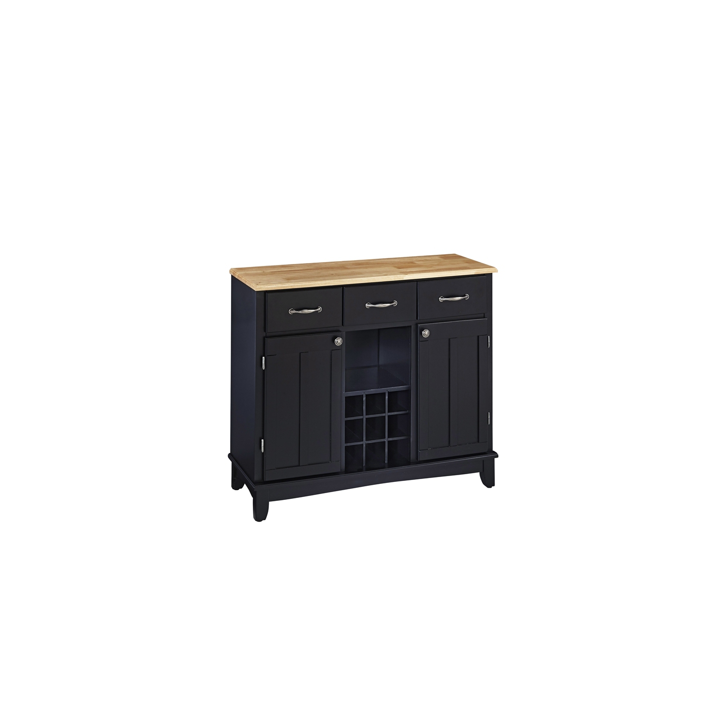 Pemberly Row Modern 3 Drawer Hardwood Top Large Buffet in Black