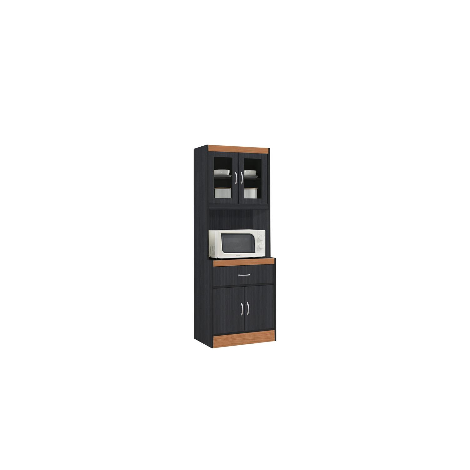 Armoire de cuisine 1 tiroir et espace pour micro-ondes Pemberly Row, noir/beige