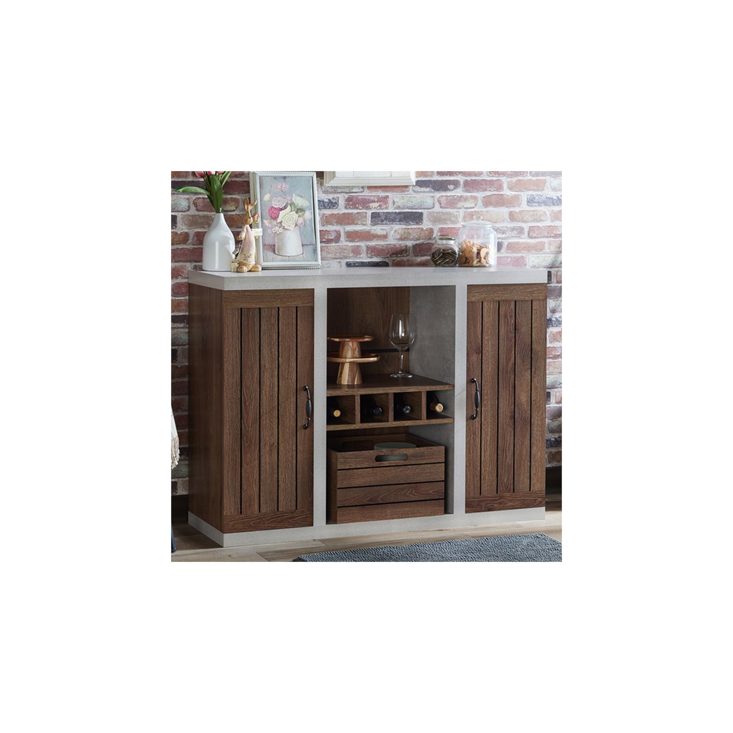 Furniture of America Vando Industrial Wood Multi-Storage Buffet in Walnut