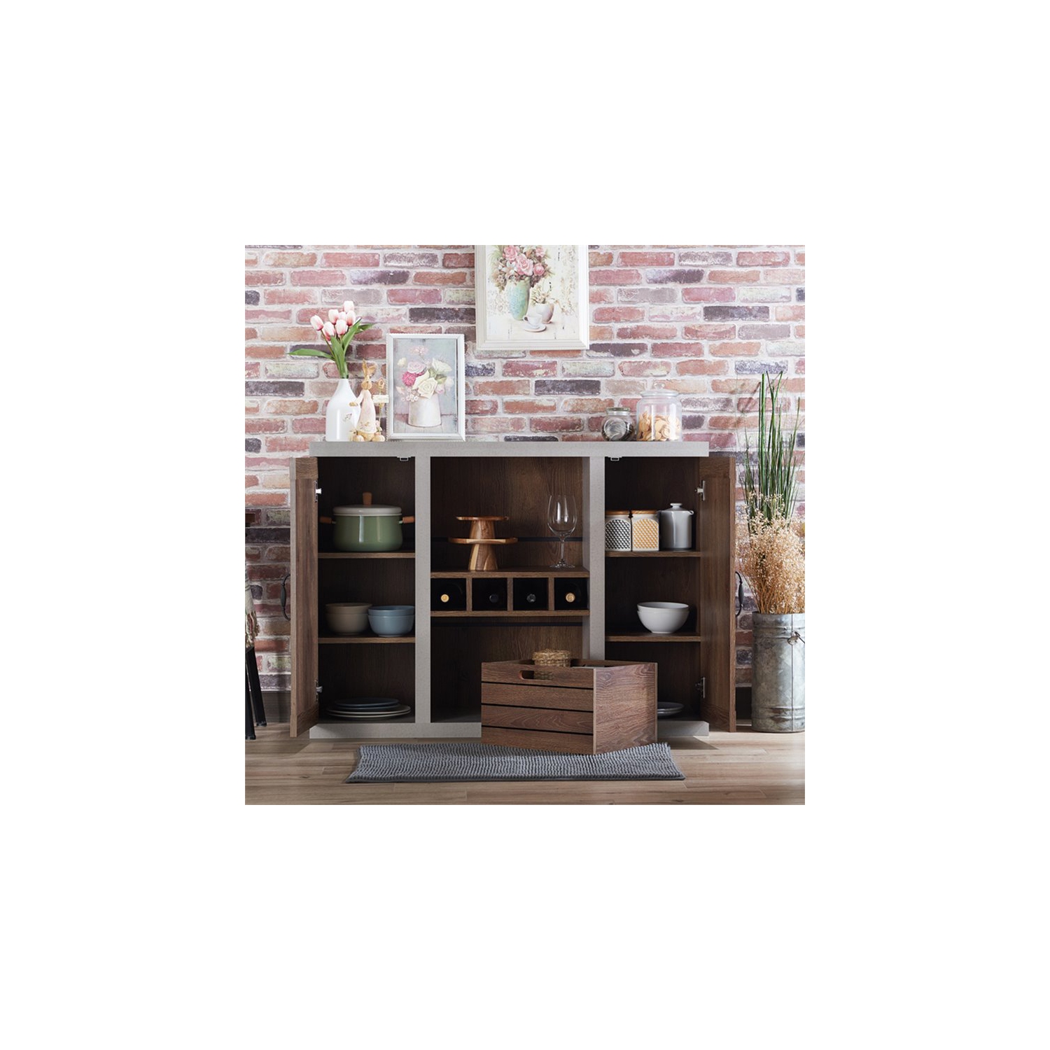 Furniture of America Vando Industrial Wood Multi-Storage Buffet in Walnut
