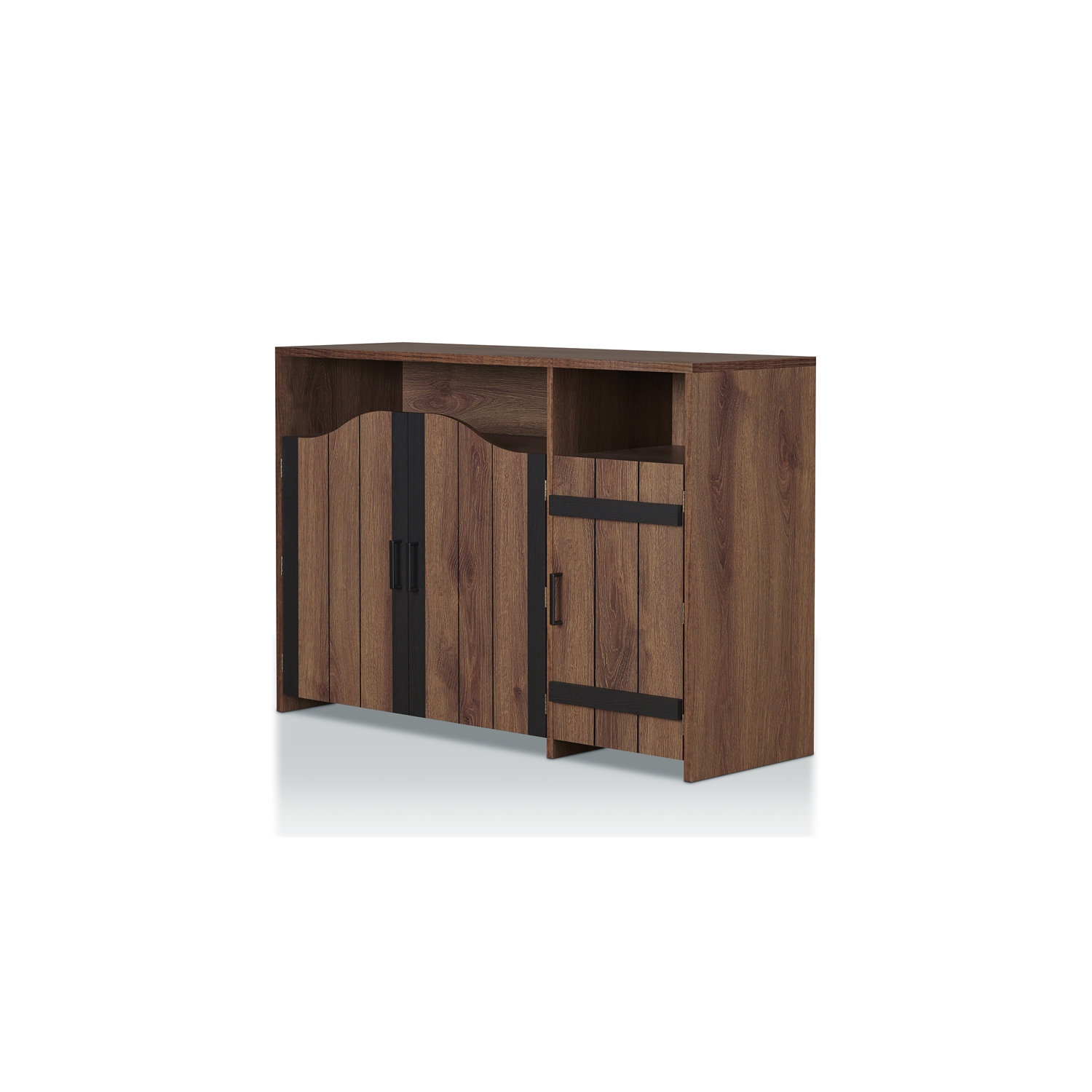 Furniture of America Helen Farmhouse Wood 6-Shelf Buffet in Distressed Walnut