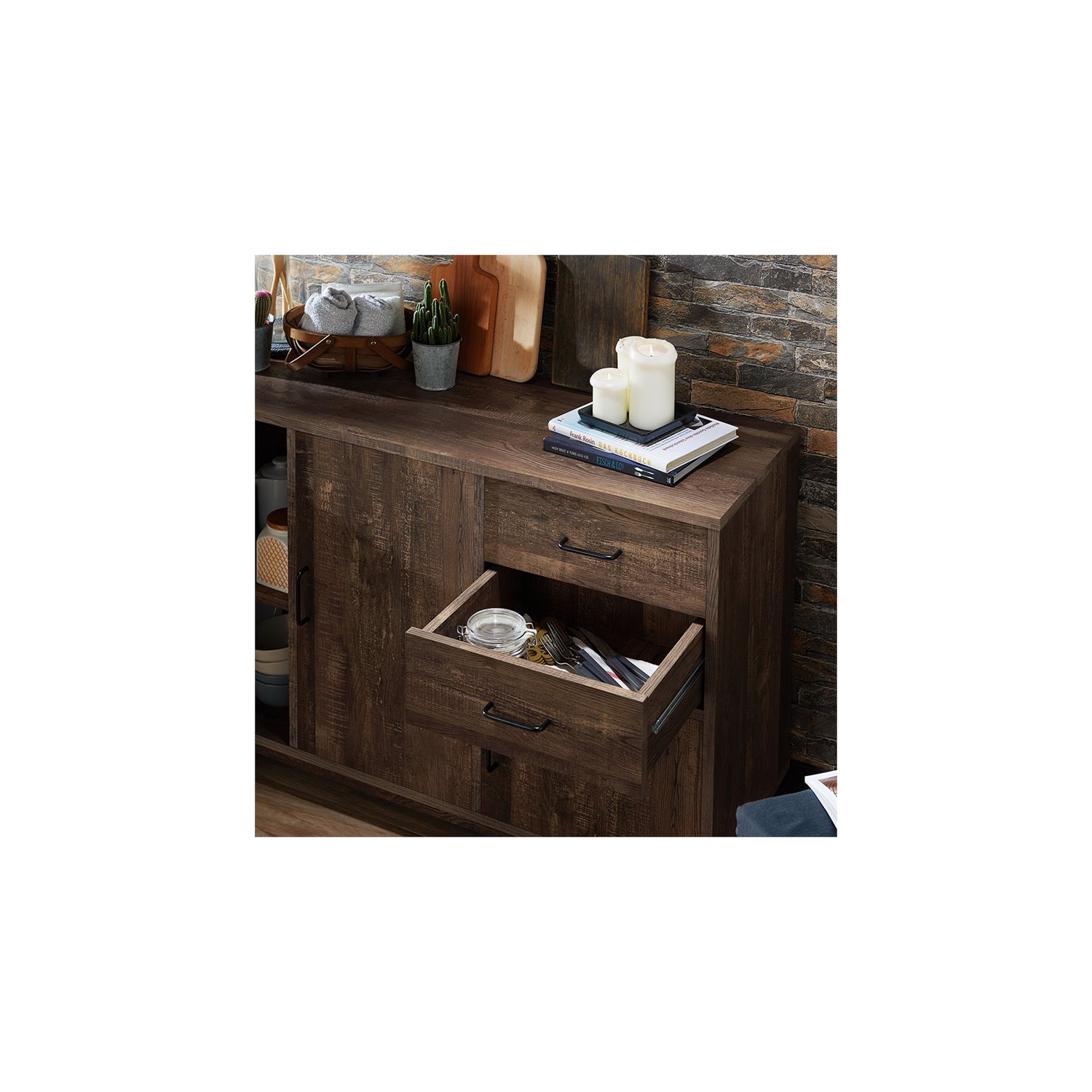 Buffet à 2 tiroirs en bois rustique Galvin de Furniture of America en chêne récupéré