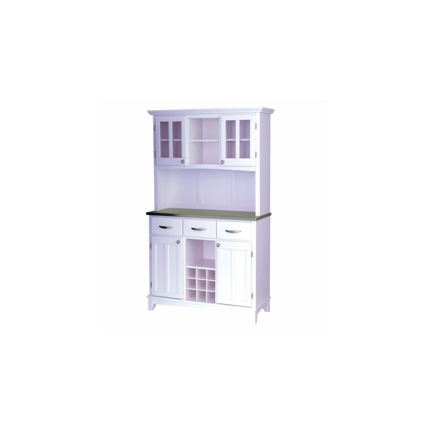 Pemberly Row Modern Steel Top Wood Buffet and 2-Door Hutch in White