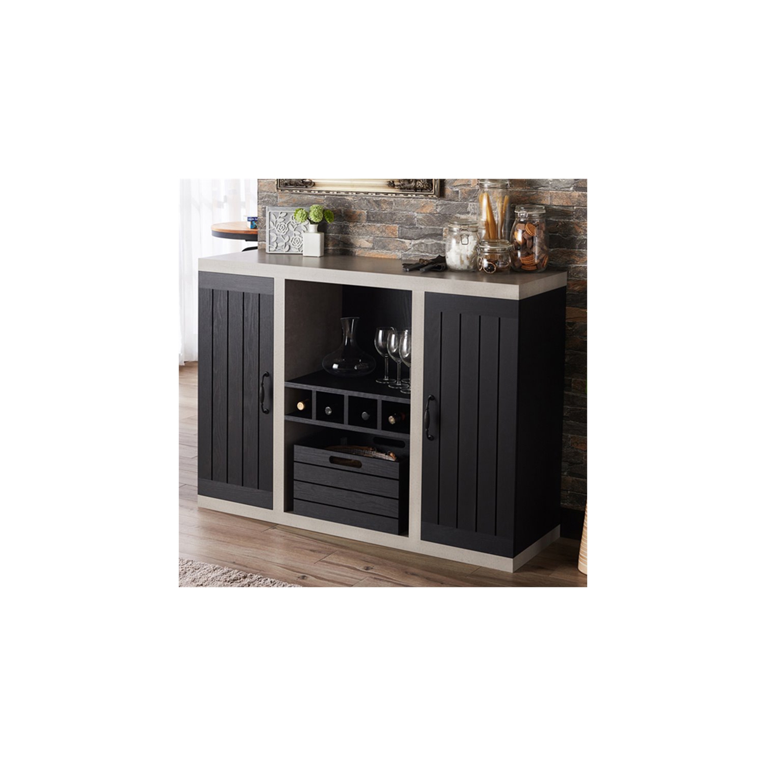 Furniture of America Vando Industrial Wood Multi-Storage Buffet in Black