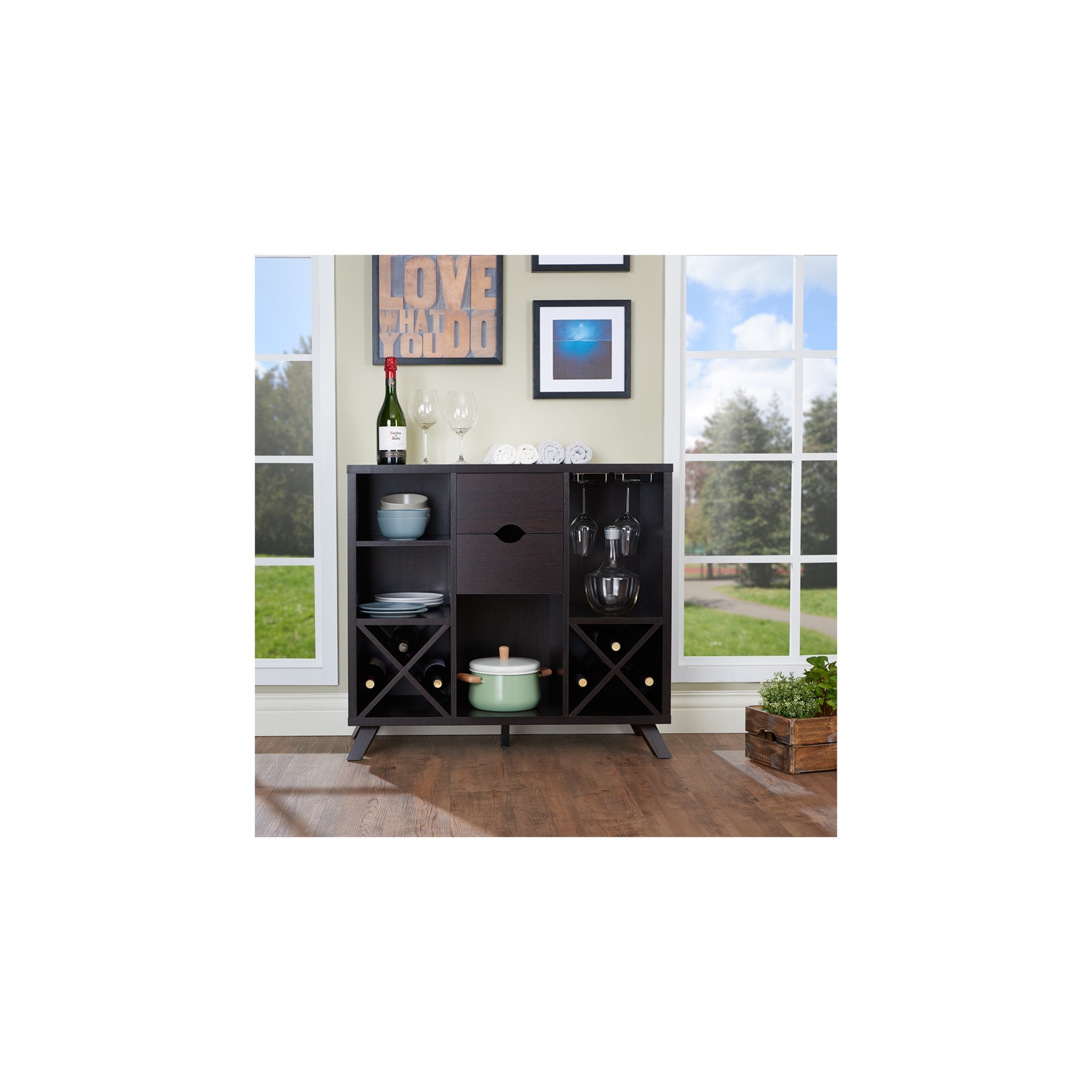 Furniture of America Ruybal Wine Rack Buffet in Cappuccino