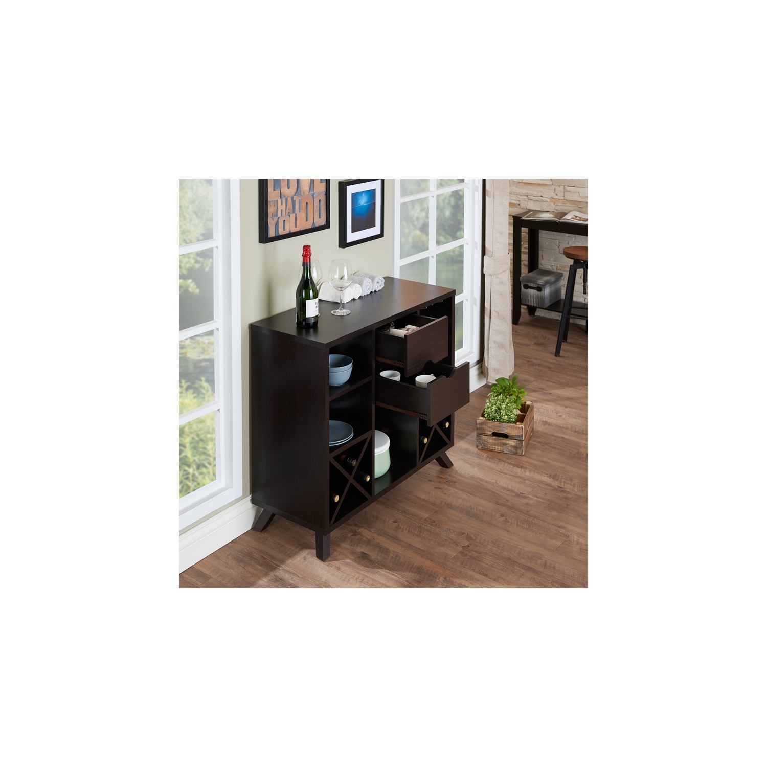 Furniture of America Ruybal Wine Rack Buffet in Cappuccino