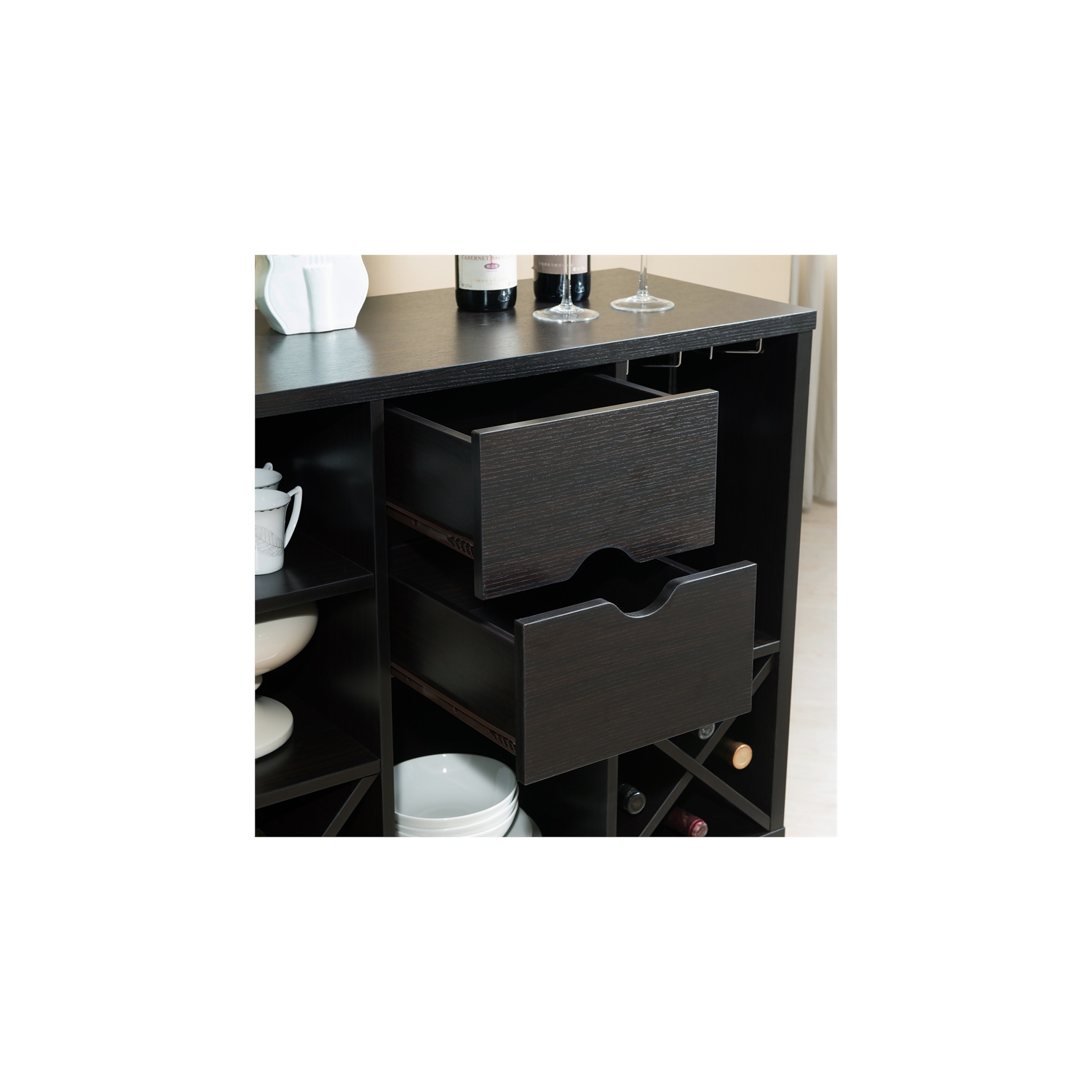 Furniture of America Ruybal Wine Rack Buffet in Cappuccino